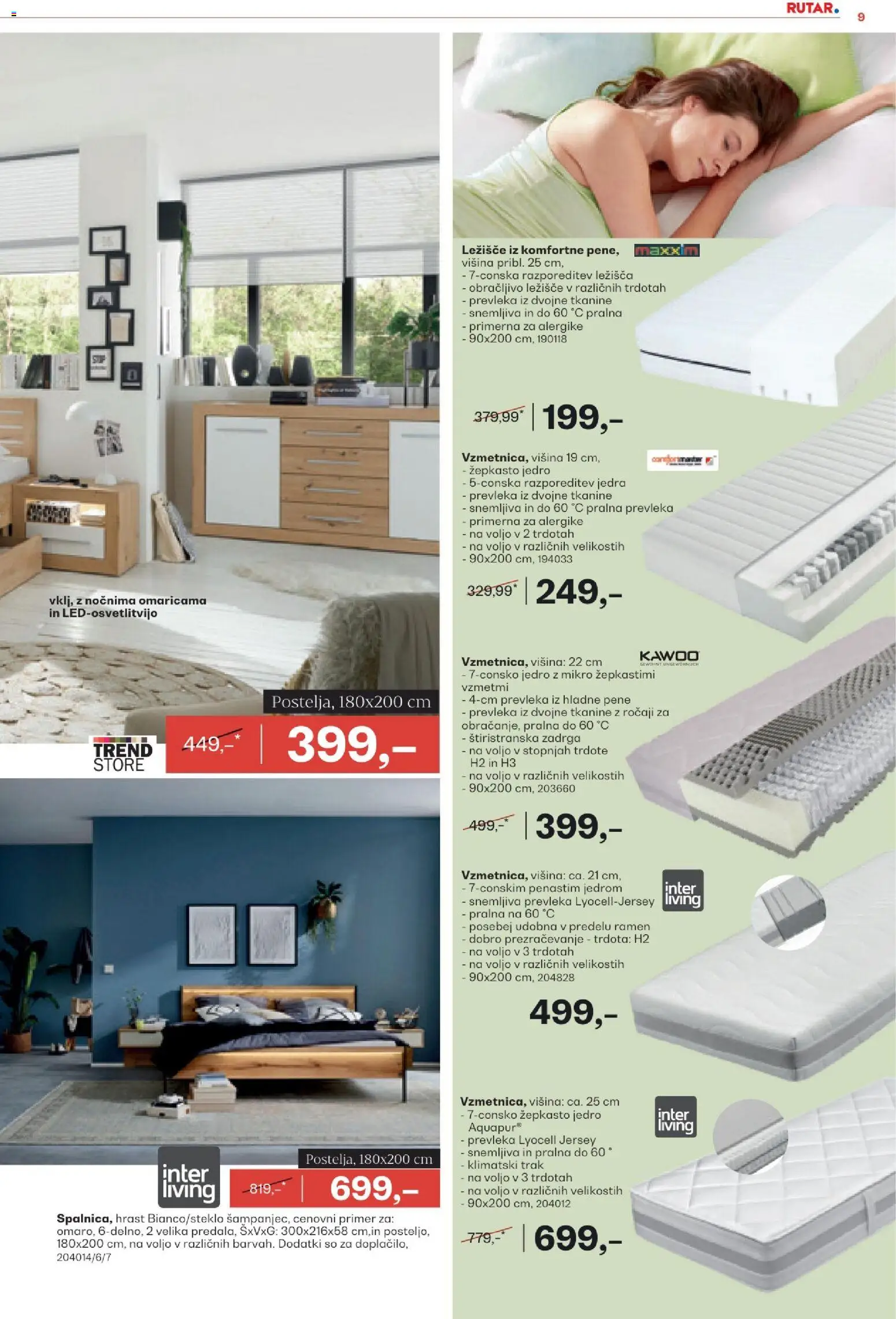 Novi Rutar katalog ponudbe – veljaven od 10.03.2026 | Stran: 9 | Izdelki: Ležišče, Prevleka