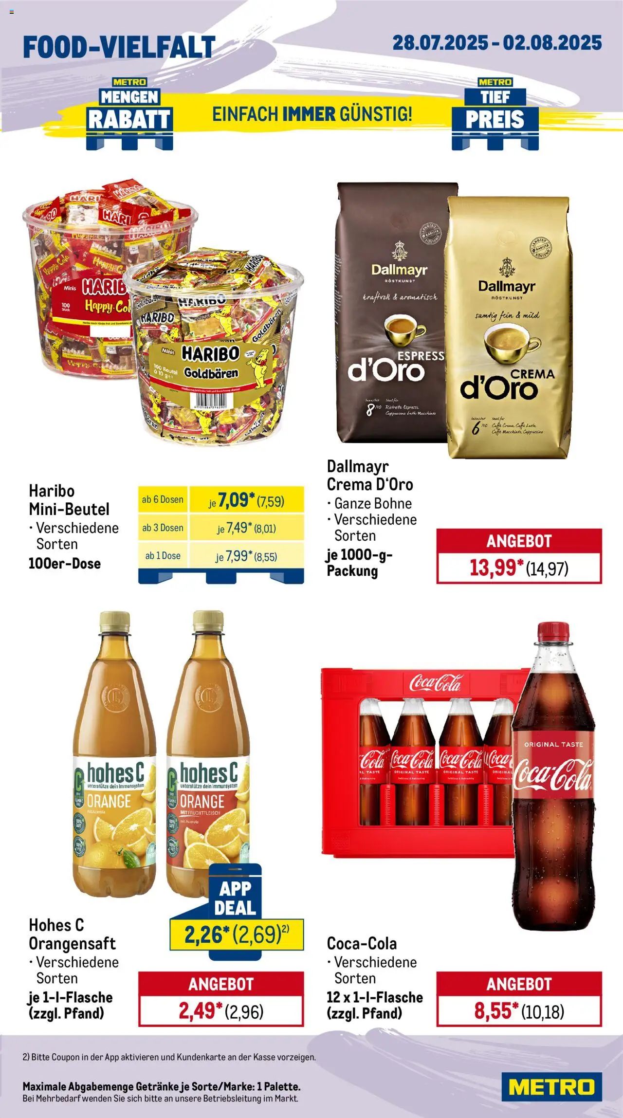 Metro Wochen-Angebote Gastro - gültig ab dem 28.07.2025 | Seite: 15 | Produkte: Cola, Orangensaft, Dallmayr, Hohes c