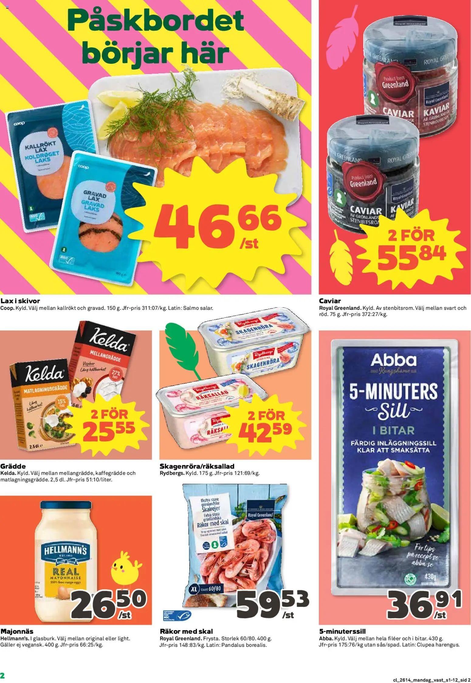 Coop reklamblad aktuell från 30.03.2026 | Sida: 2 | Produkter: Räkor, Majonnäs, Grädde, Matlagningsgrädde
