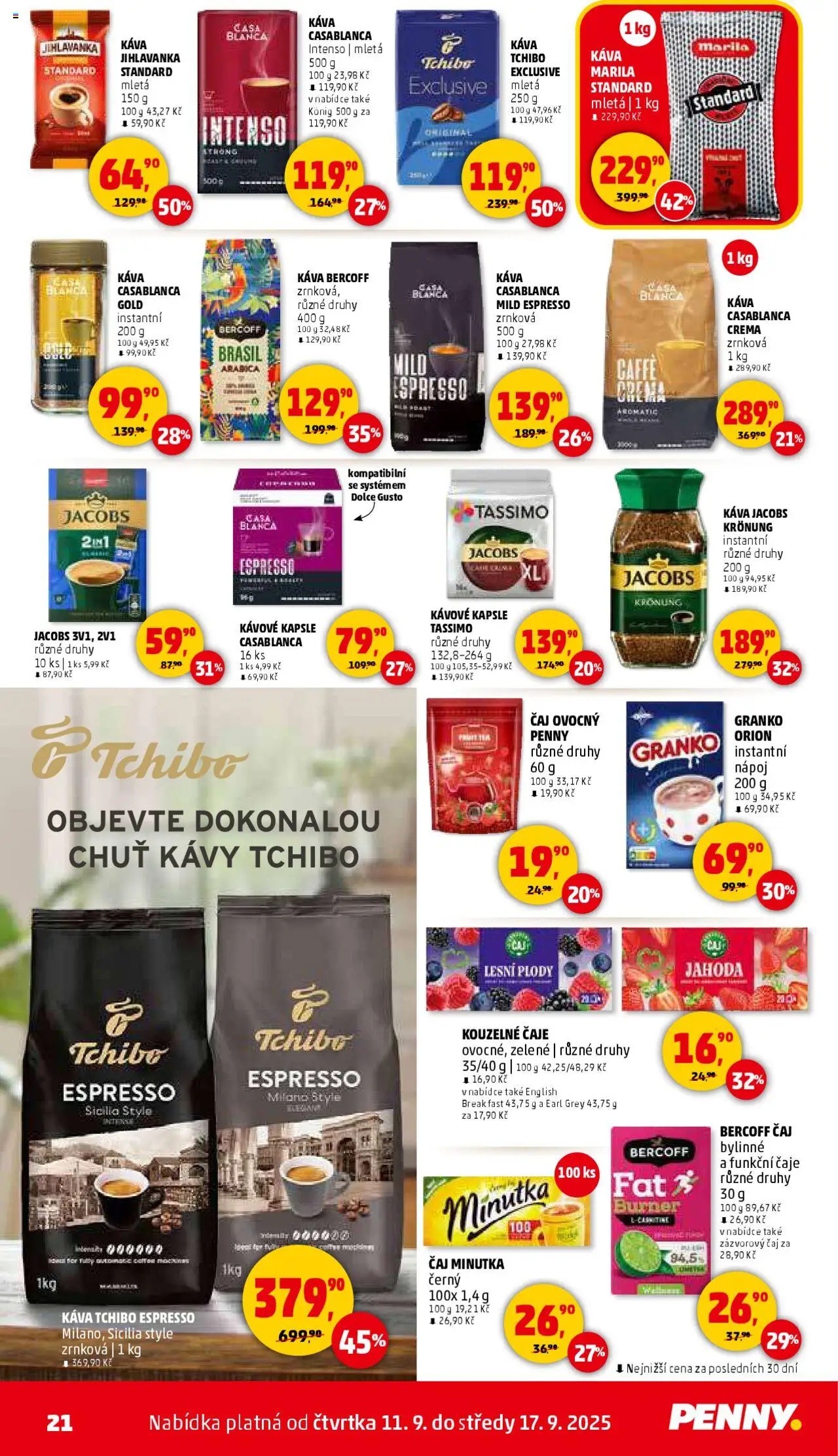 Penny Market leták - Čtvrtečník od 11.09.2025 | Strana: 21 | Produkty: Granko, Jihlavanka, Čaje, Kapsle Tassimo