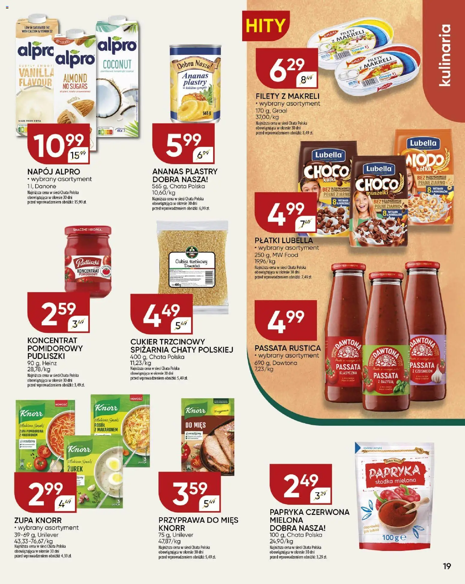 Chata Polska Gazetka od 23.10.2025 | Strona: 19 | Produkty: Koncentrat pomidorowy, Ananas, Płatki, Cukier