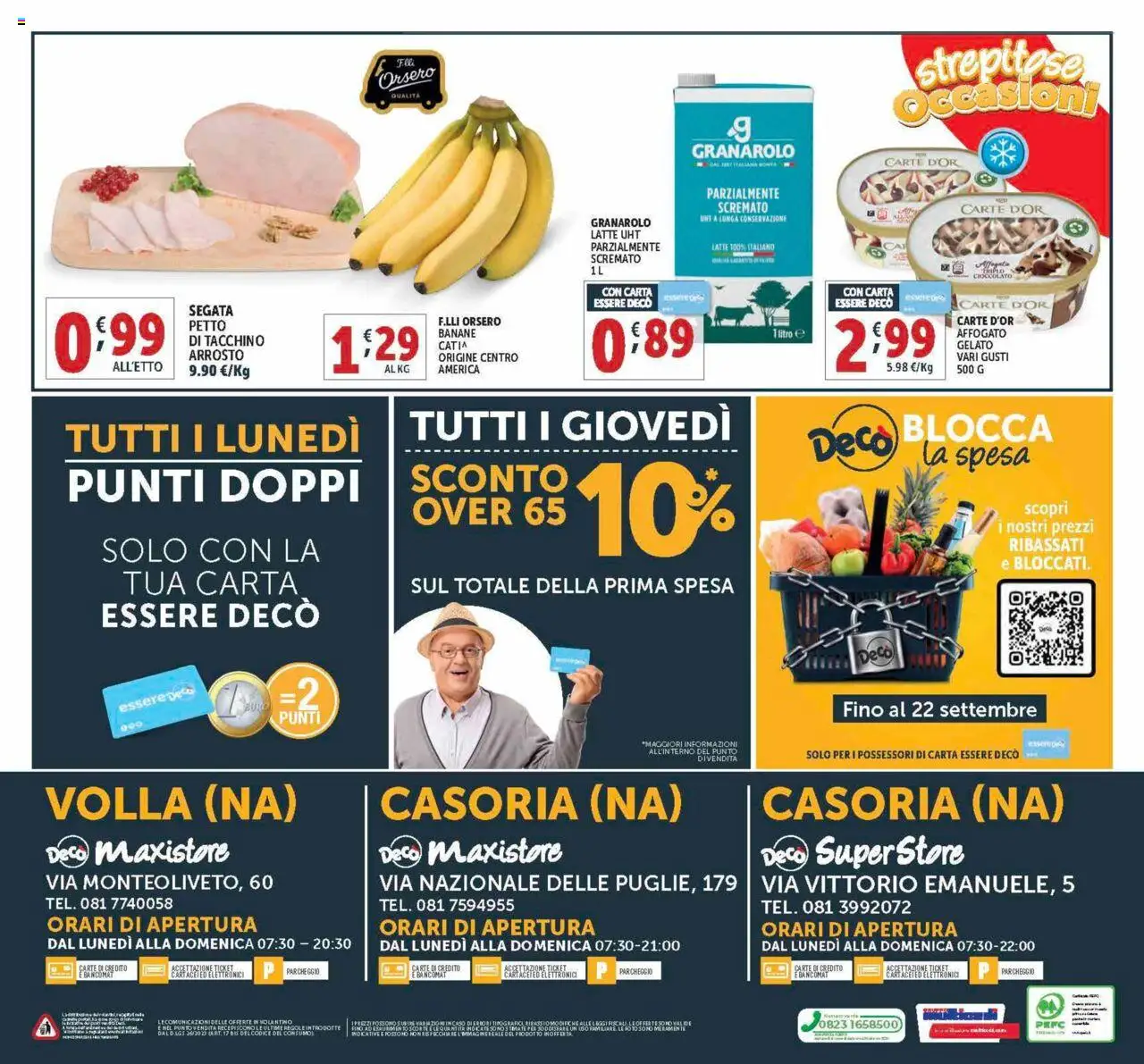 Volantino Decò del 12.09.2025 | Pagina: 20 | Prodotti: Cioccolato, Banane, Tacchino, Latte