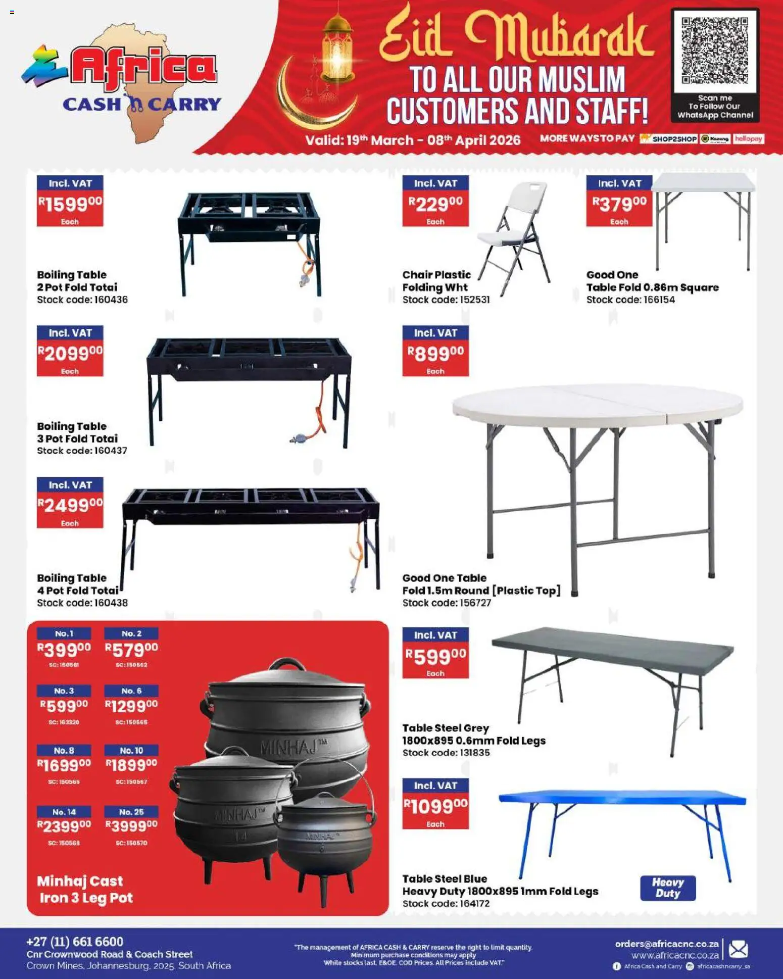 New Africa Cash & Carry catalogue – valid from 19.03.2026 | Page: 88 | Products: Iron, Table, Chair, Stock