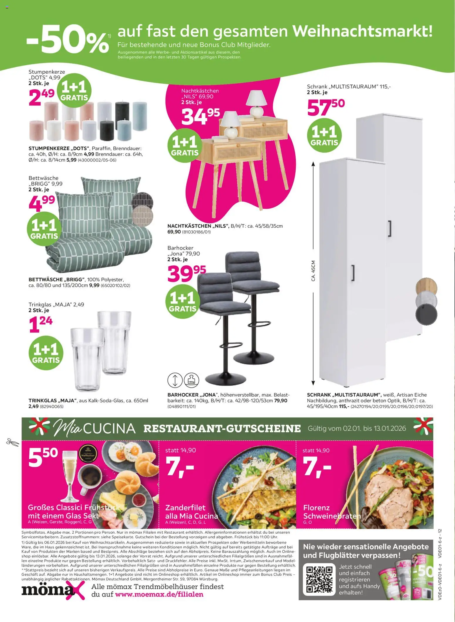 Mömax Prospekt 	 – gültig ab 02.01.2026 | Seite: 12 | Produkte: Sekt, Nachtkästchen, Schrank, Bettwäsche