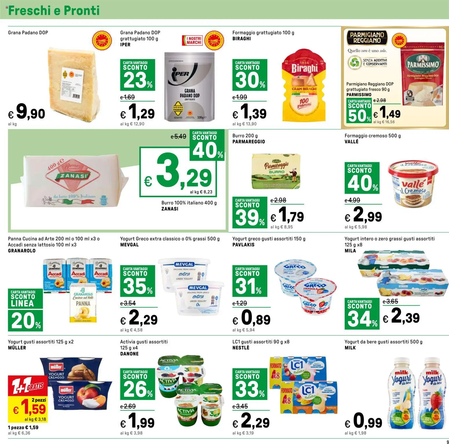Volantino Iper del 24.04.2026 | Pagina: 9 | Prodotti: Yogurt greco, Yogurt, Formaggio, Parmigiano reggiano