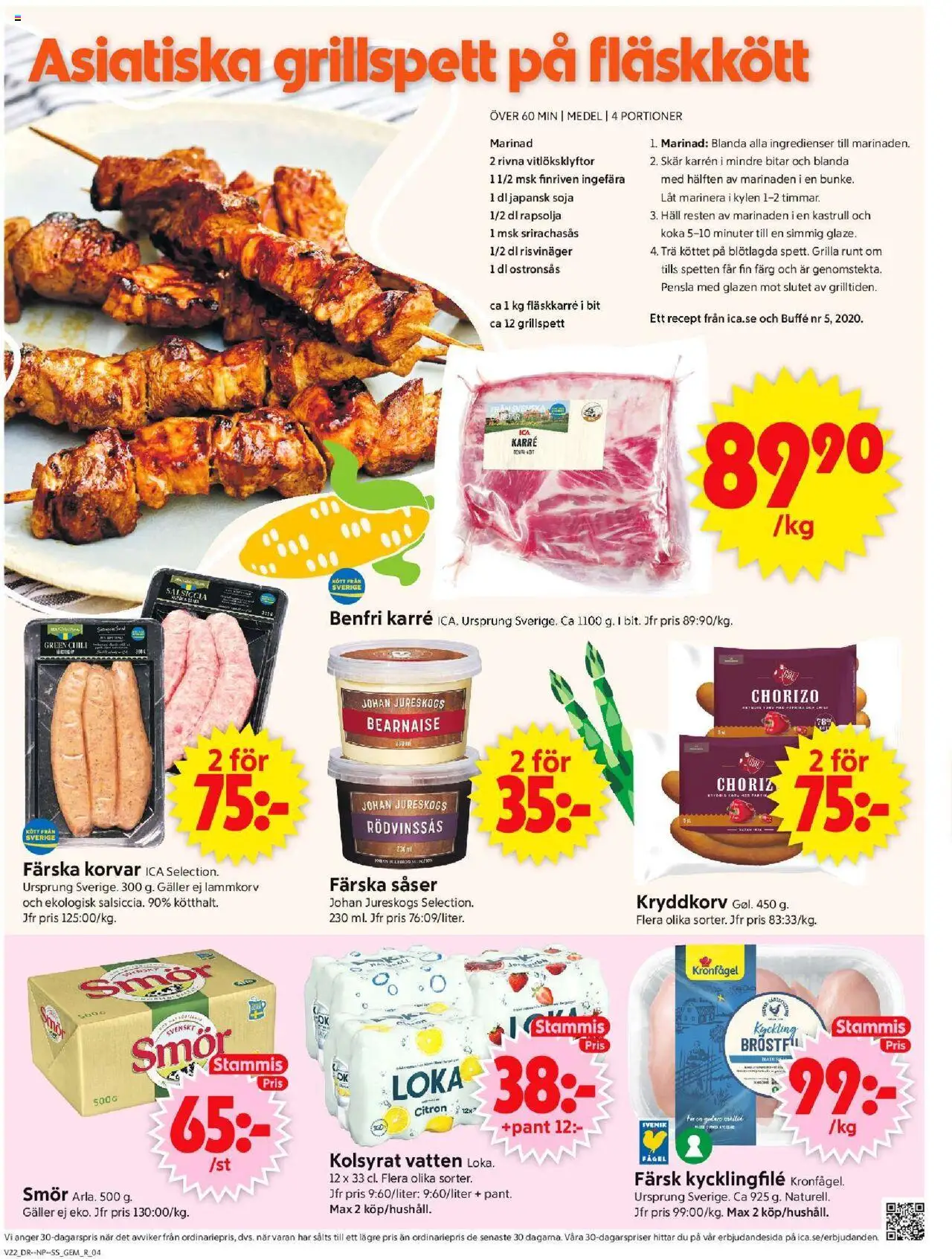 ICA Supermarket reklamblad aktuell från 26.05.2025 | Sida: 4 | Produkter: Loka, Grillspett, Marinad, Rapsolja