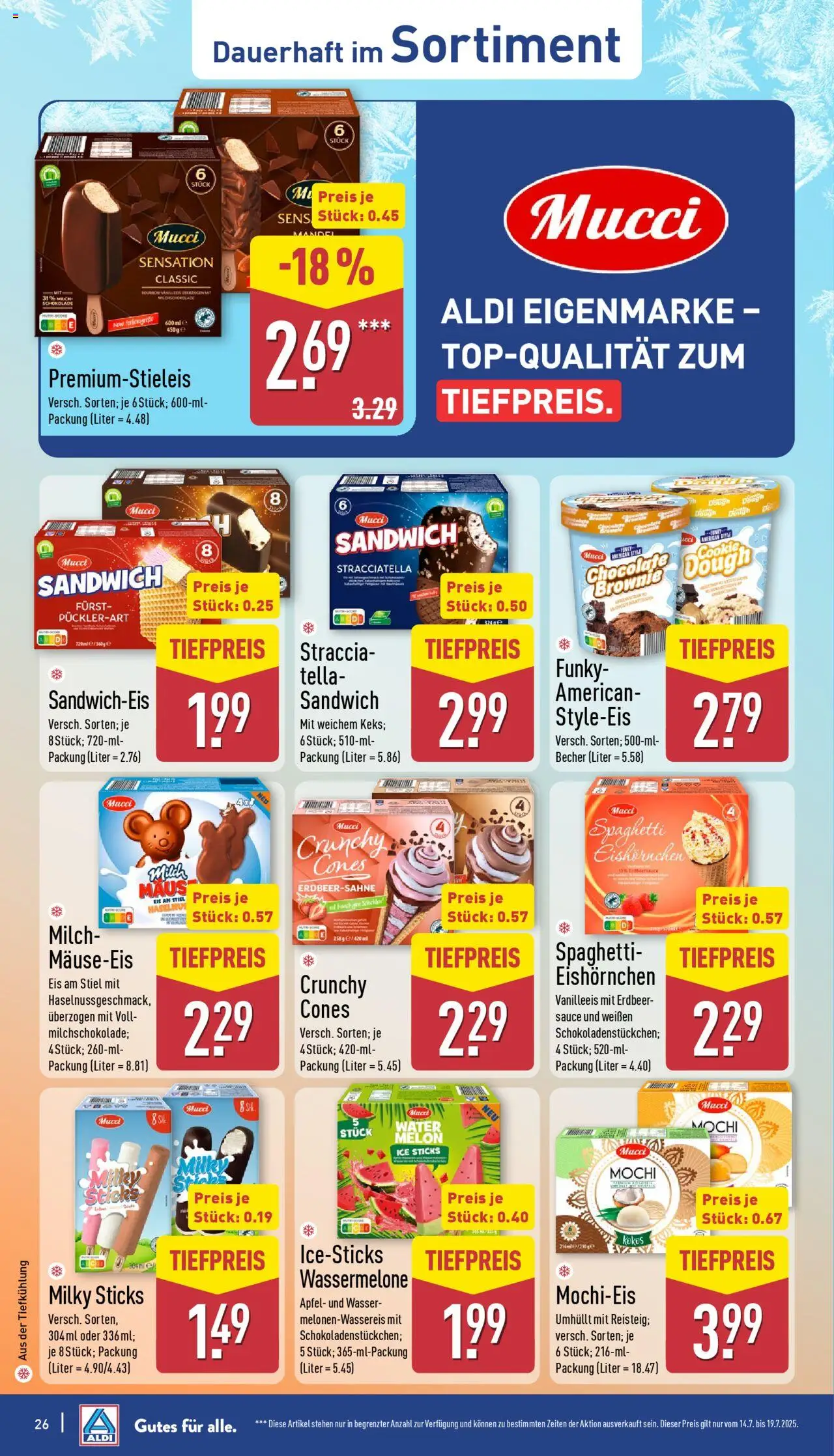 Aldi Prospekt 	 - gültig ab dem 14.07.2025 | Seite: 26 | Produkte: Wasser, Bourbon, Mochi, Maus