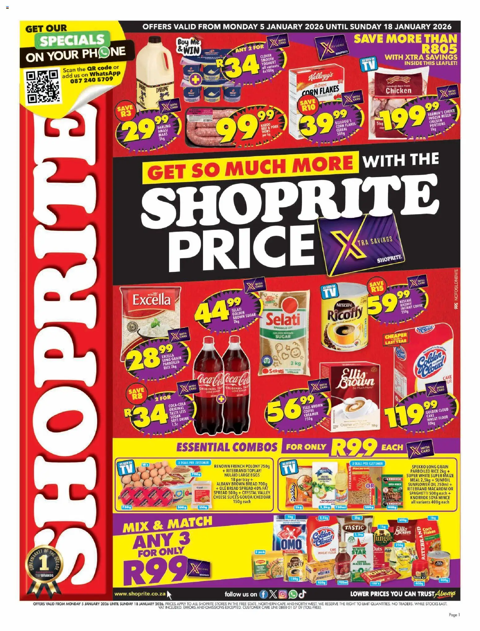New Shoprite catalogue – valid from 05.01.2026 | Page: 1 | Products: Cake, Corn, Maize meal, Chicken