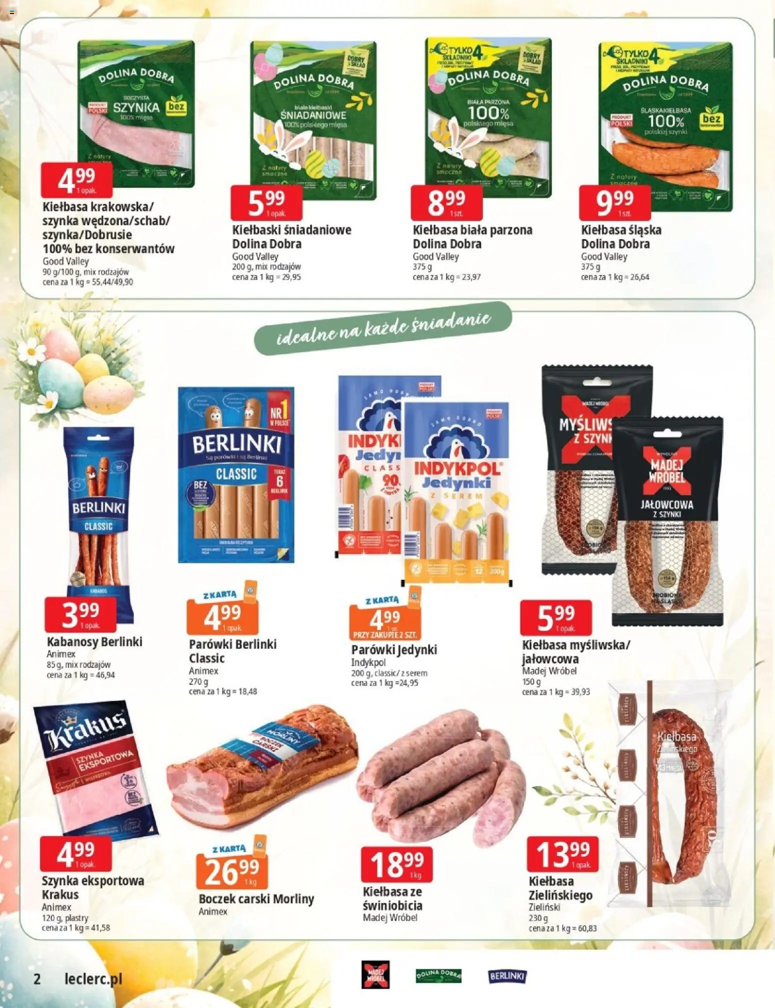 E.Leclerc gazetka - Wielkanoc od 17.03.2026 | Strona: 2 | Produkty: Kiełbasa, Karta, Kiełbaski, Kiełbasa śląska