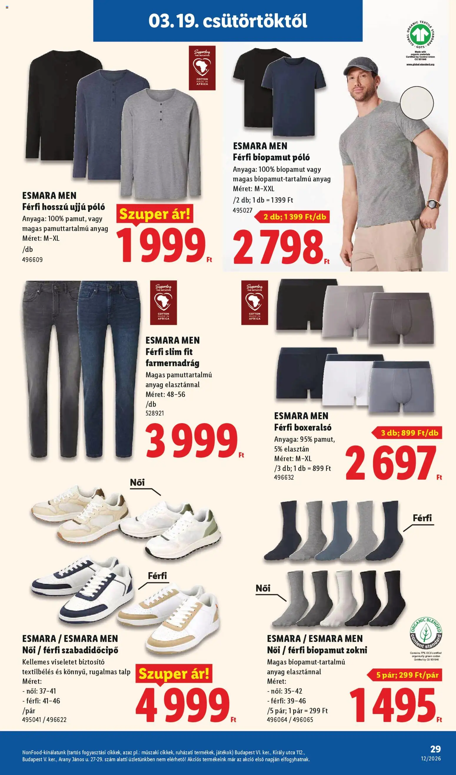 Lidl akciós ujság - amely érvényes a következő dátumtól: 19.03.2026 | Oldal: 29 | Termékek: Farmernadrág, Boxeralsó, Játékok, Zokni