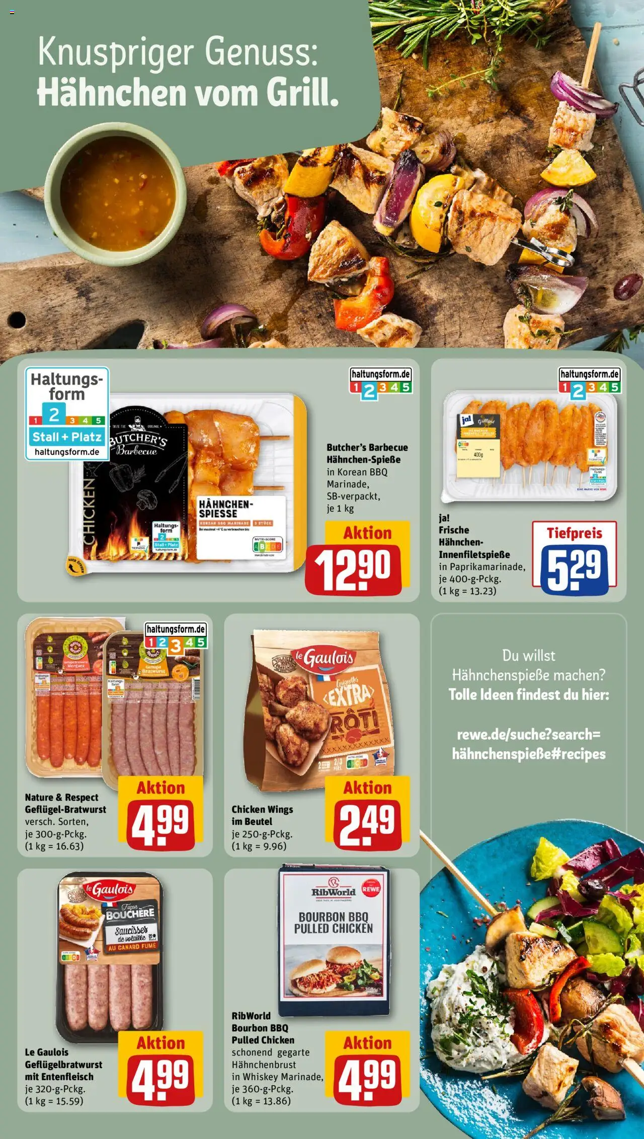 Rewe Prospekt 	 - gültig ab dem 04.08.2025 | Seite: 13 | Produkte: Bratwurst, Spieße, Whiskey, Hahnchenbrust