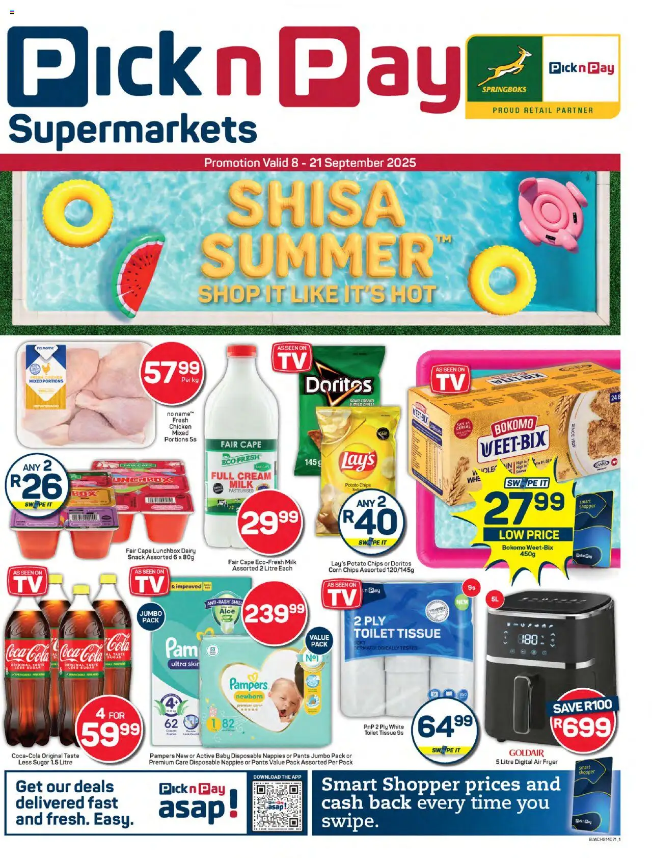 New Pick n Pay catalogue – valid from 08.09.2025 | Page: 1 | Products: Pants, Fryer, Milk, Cream