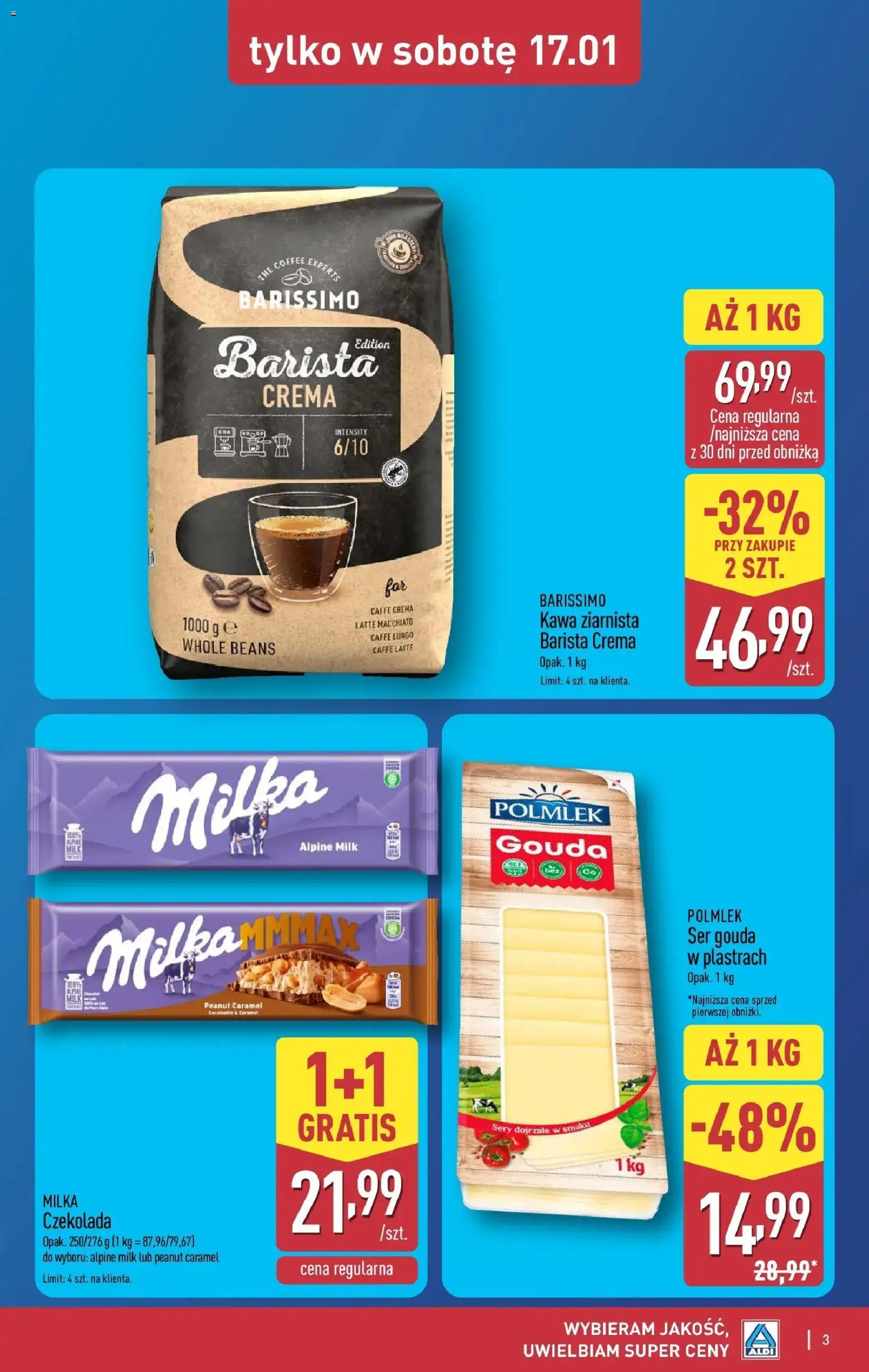 Aldi Gazetka - Okazje na weekend od 15.01.2026 | Strona: 3 | Produkty: Milka, Sery, Kawa, Ser gouda