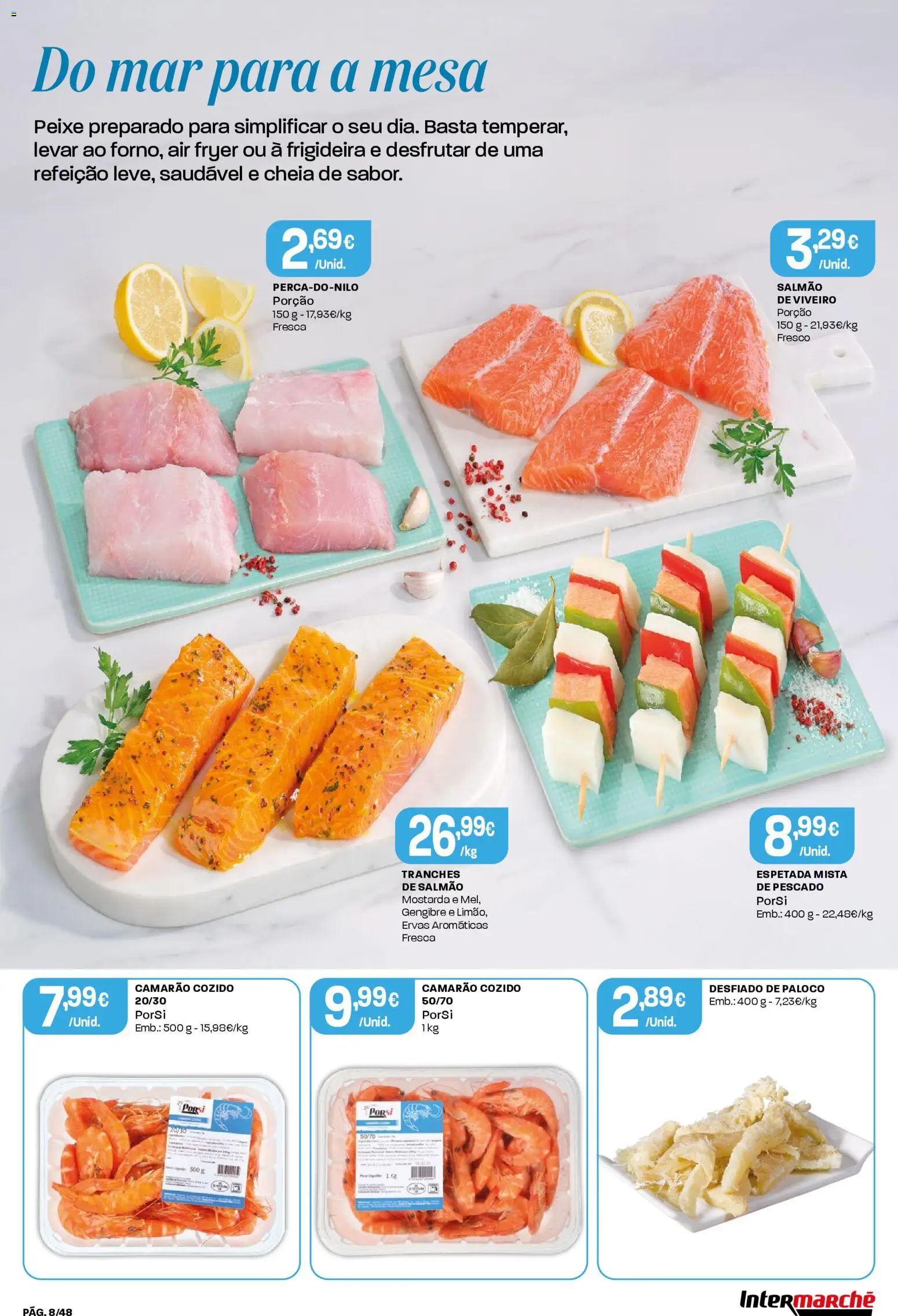 Intermarché folheto │ válido de 19.03.2026 | Página: 8 | Produtos: Camarão, Salmão, Mesa, Peixe