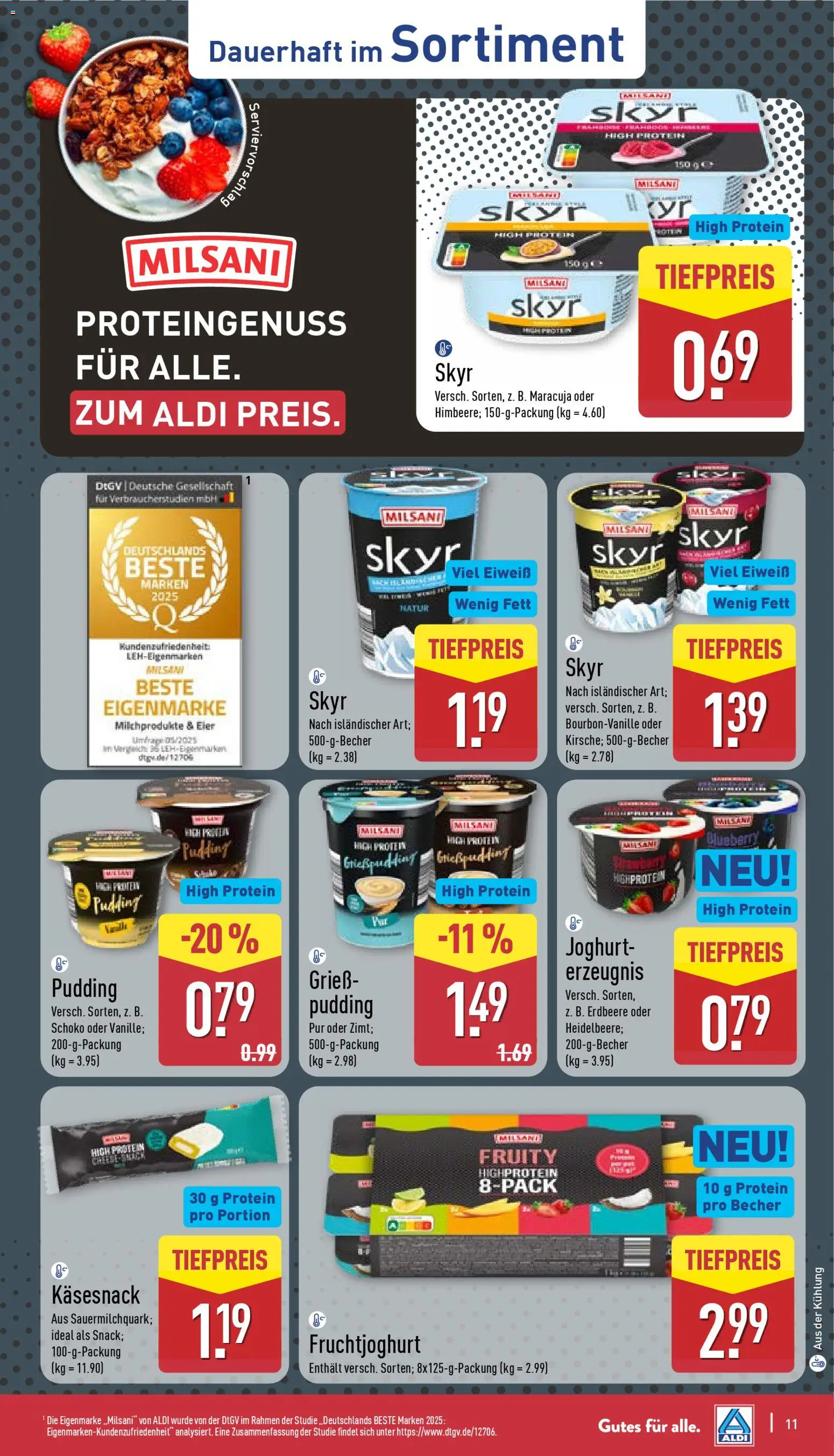 Aldi Prospekt 	 – gültig ab 12.01.2026 | Seite: 11 | Produkte: Joghurt, Fruchtjoghurt, Pudding, Skyr