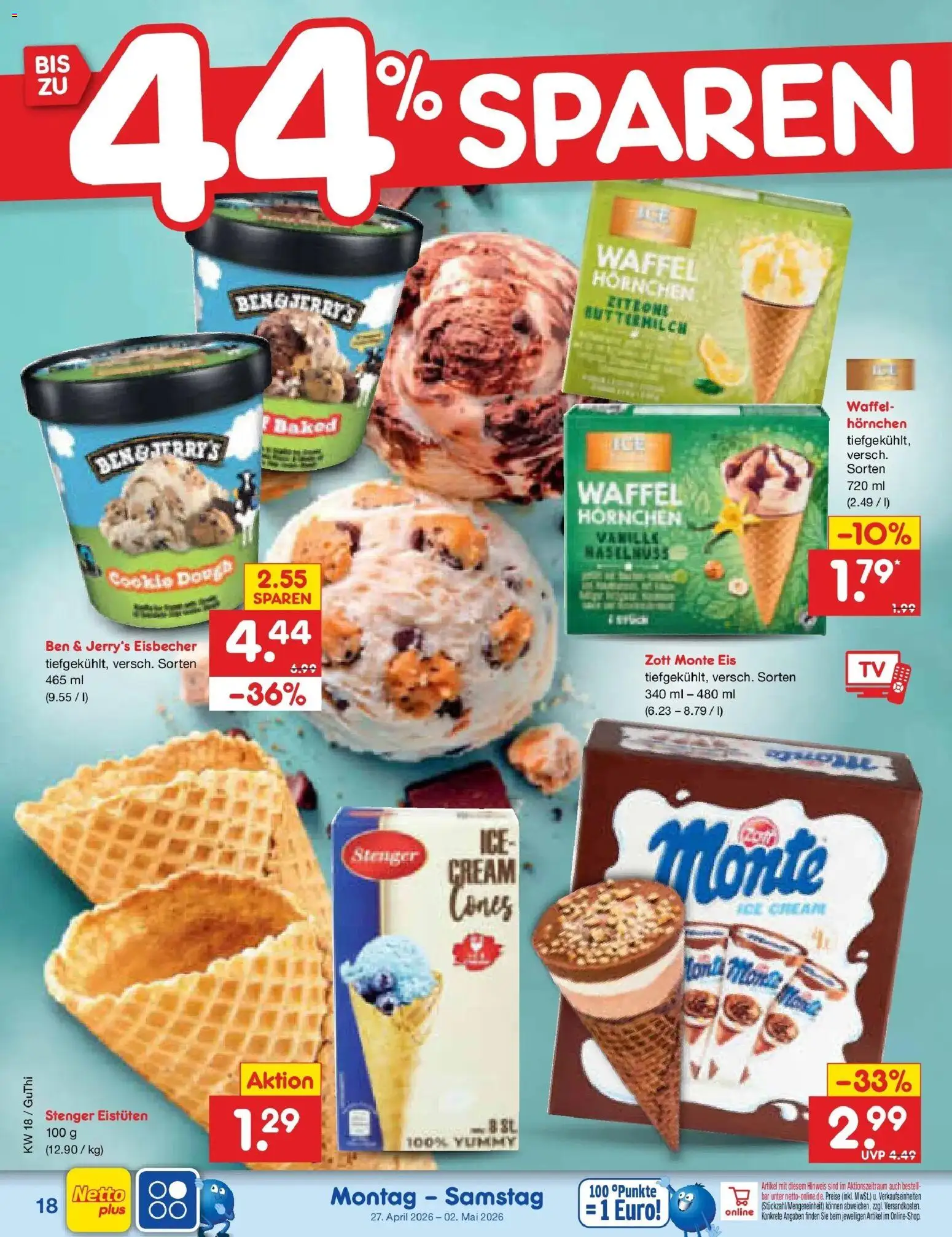 Netto Marken-Discount Prospekt Machern	 – gültig ab 27.04.2026 | Seite: 22 | Produkte: Buttermilch, Ben & Jerry's, Eis