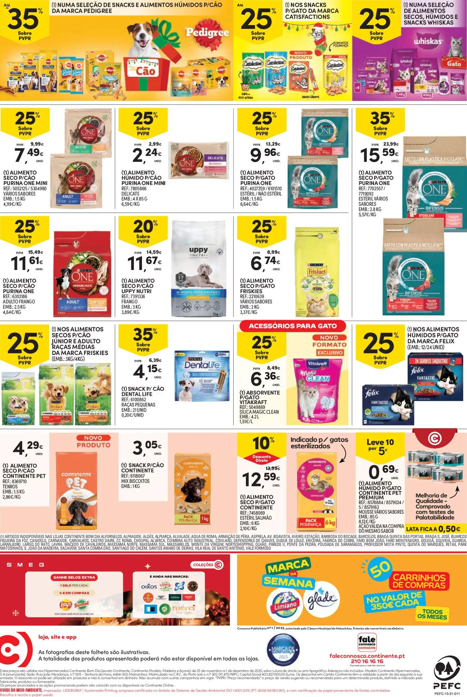 Continente Semanal Continente Bom Dia │ válido de 25.11.2025 | Página: 28 | Produtos: Purina one, Frango, Salmão, Biscoitos