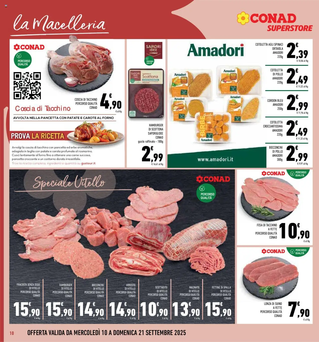 Volantino Conad del 10.09.2025 | Pagina: 10 | Prodotti: Tacchino, Carote, Hamburger, Macinato