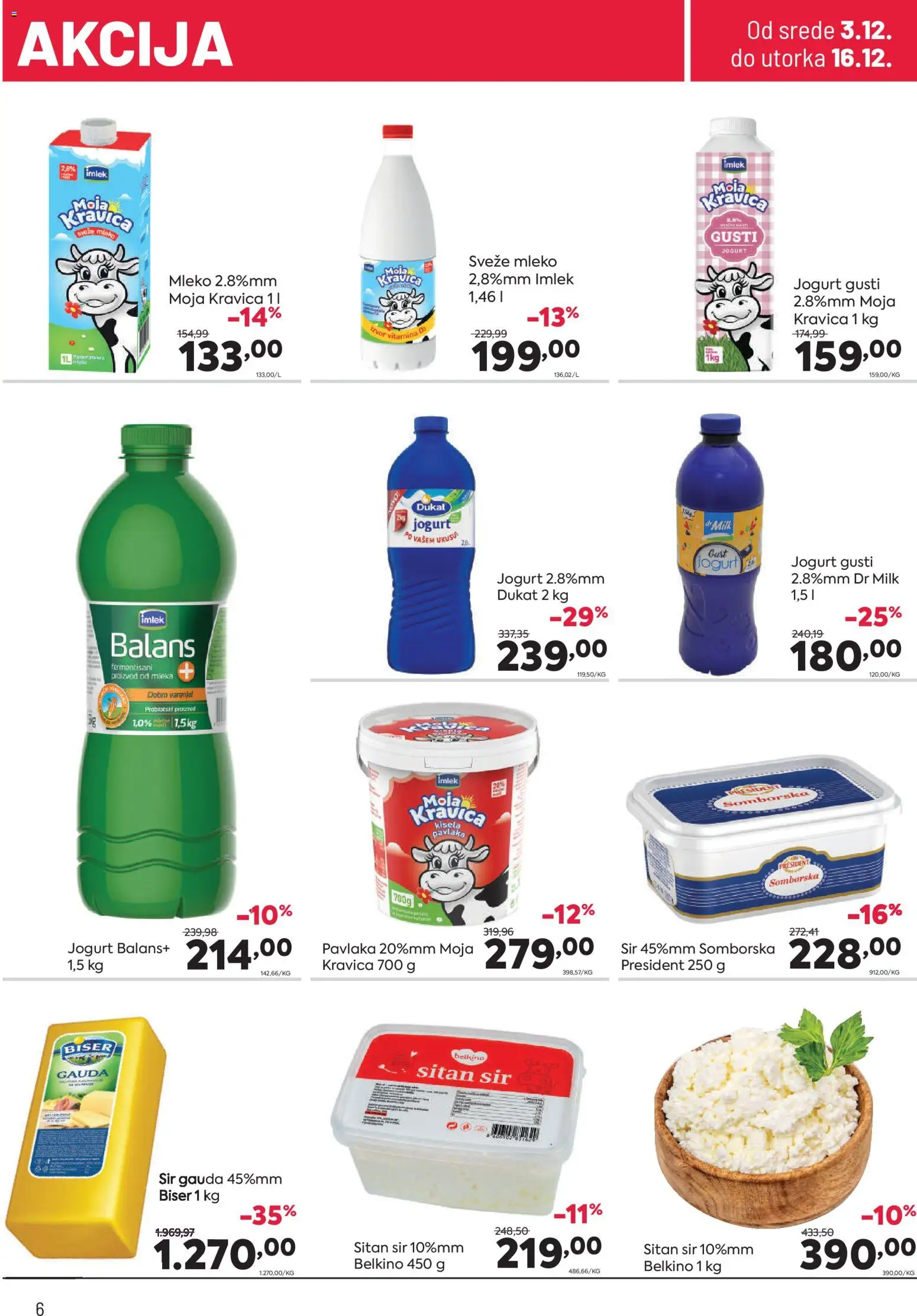 PerSu katalog - važi od 03.12.2025 | Strana: 6 | Proizvode: Sitan sir, Sveže mleko, Moja kravica, Sir