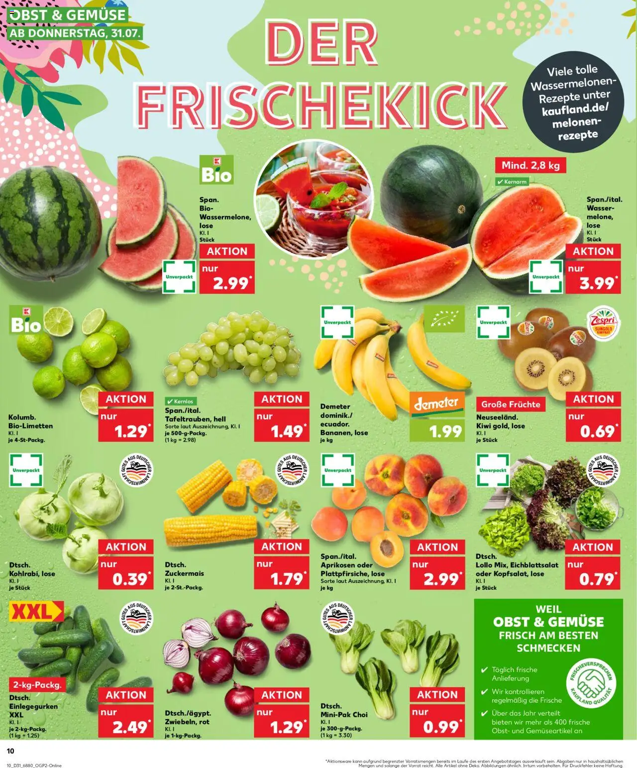 Kaufland prospekt Völklingen	 - gültig ab dem 31.07.2025 | Seite: 10 | Produkte: Wasser, Gemüse, Wassermelone, Kiwi