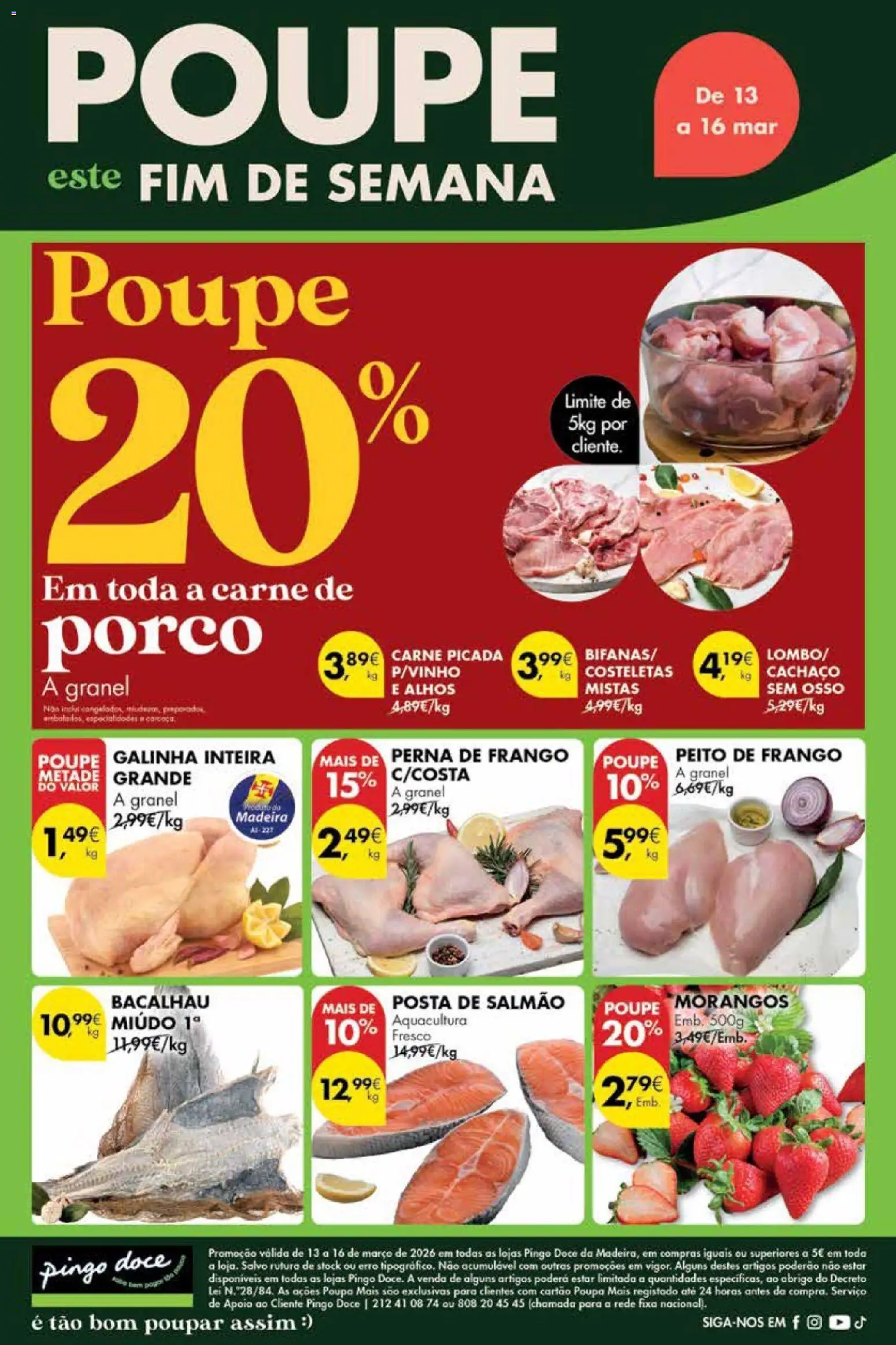 Pingo Doce Poupe este Fim de Semana Madeira │ válido de 13.03.2026 | Página: 1 | Produtos: Peito de frango, Vinho, Carne de porco, Carne