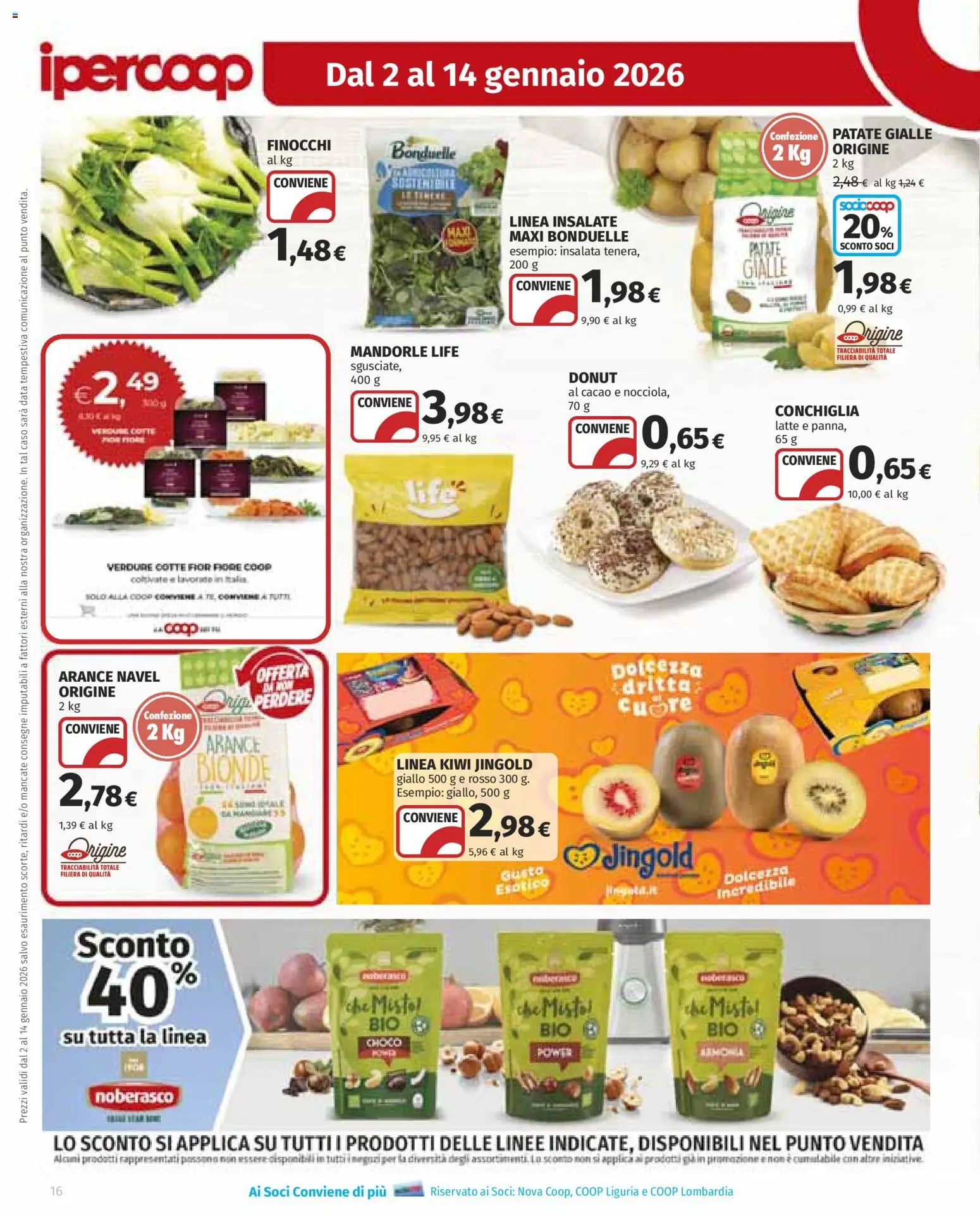 Volantino Ipercoop del 02.01.2026 | Pagina: 16 | Prodotti: Kiwi, Insalata, Verdure, The