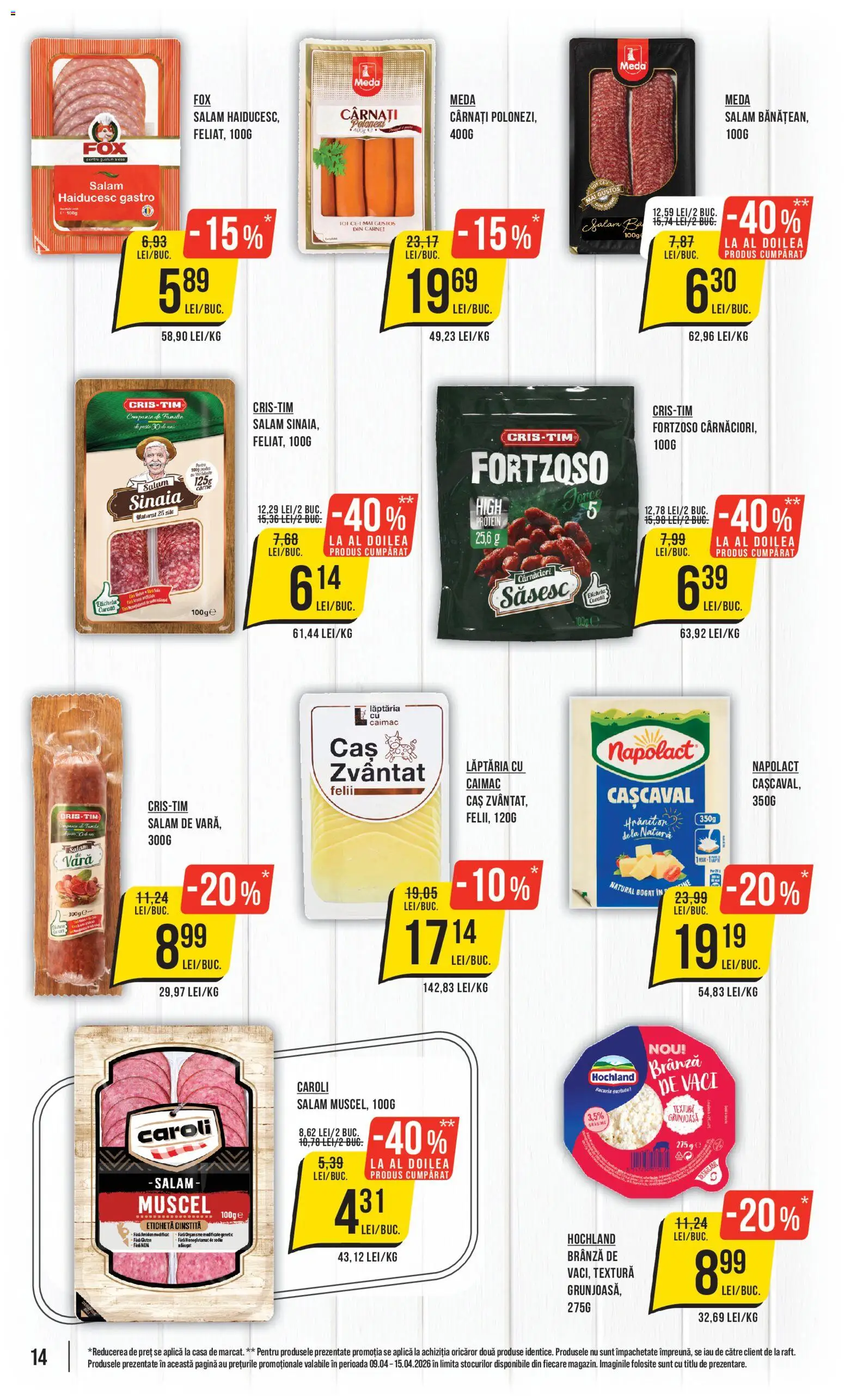 Noul catalog Mega Image – valabil de la 09.04.2026 | Pagină: 14 | Produse: Cașcaval, Brânză, Salam, Cârnați