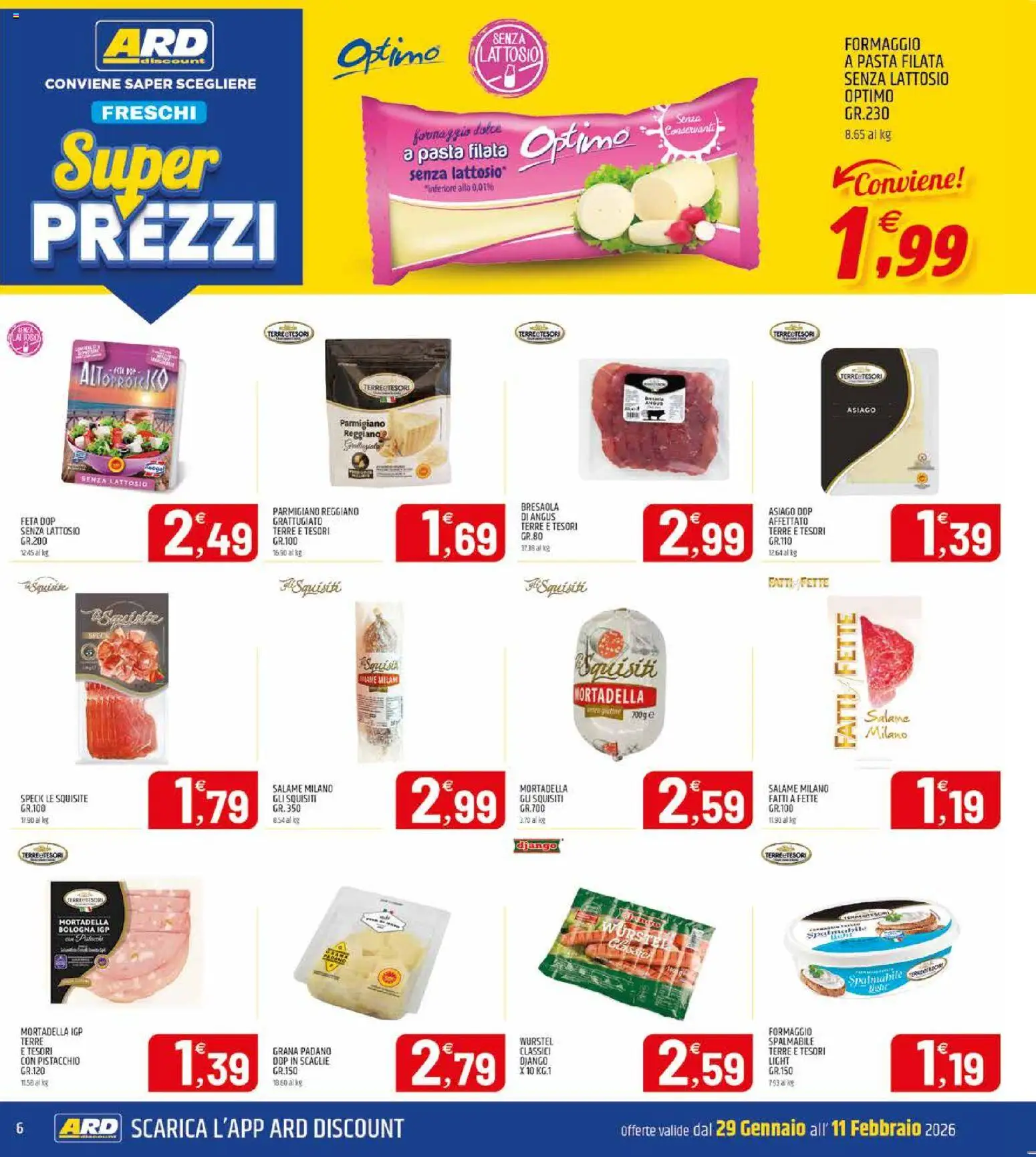 Volantino ARD Discount del 29.01.2026 | Pagina: 6 | Prodotti: Bresaola, Formaggio, Pasta, Grana Padano