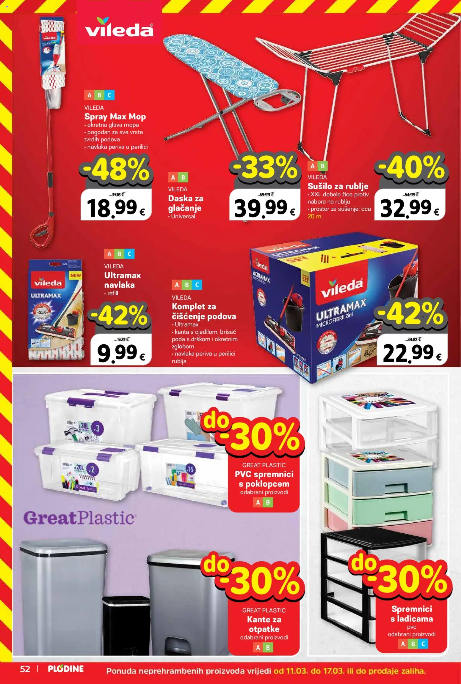 Plodine katalog | vrijedi od 11.03.2026 | Stranica: 52 | Proizvodi: Mop, Sušilo za rublje, Vileda