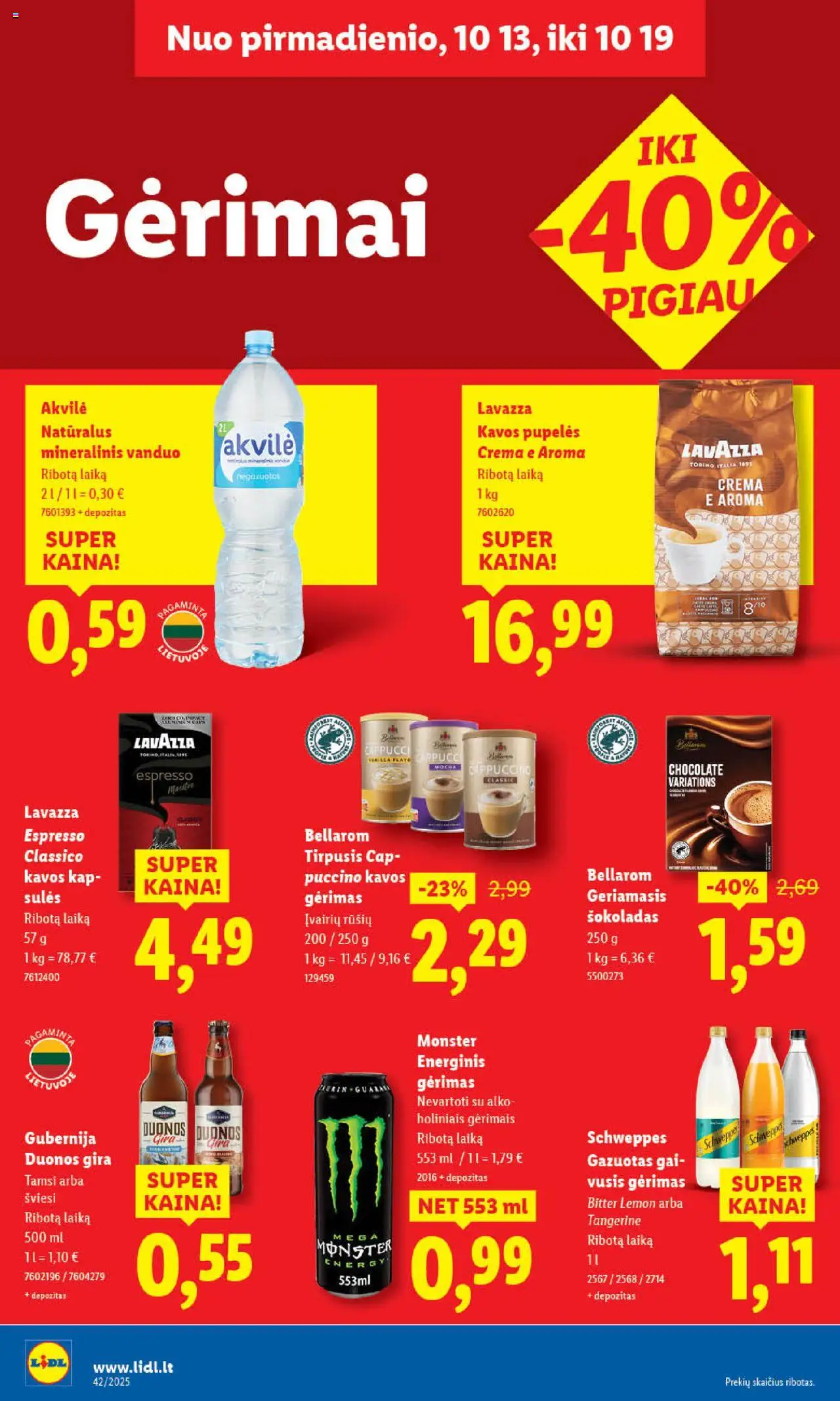 LIDL akcijos nuo 16.10.2025 | Puslapis: 44 | Prekių: Pupelės, Kavos pupelės, Šokoladas, Mineralinis vanduo