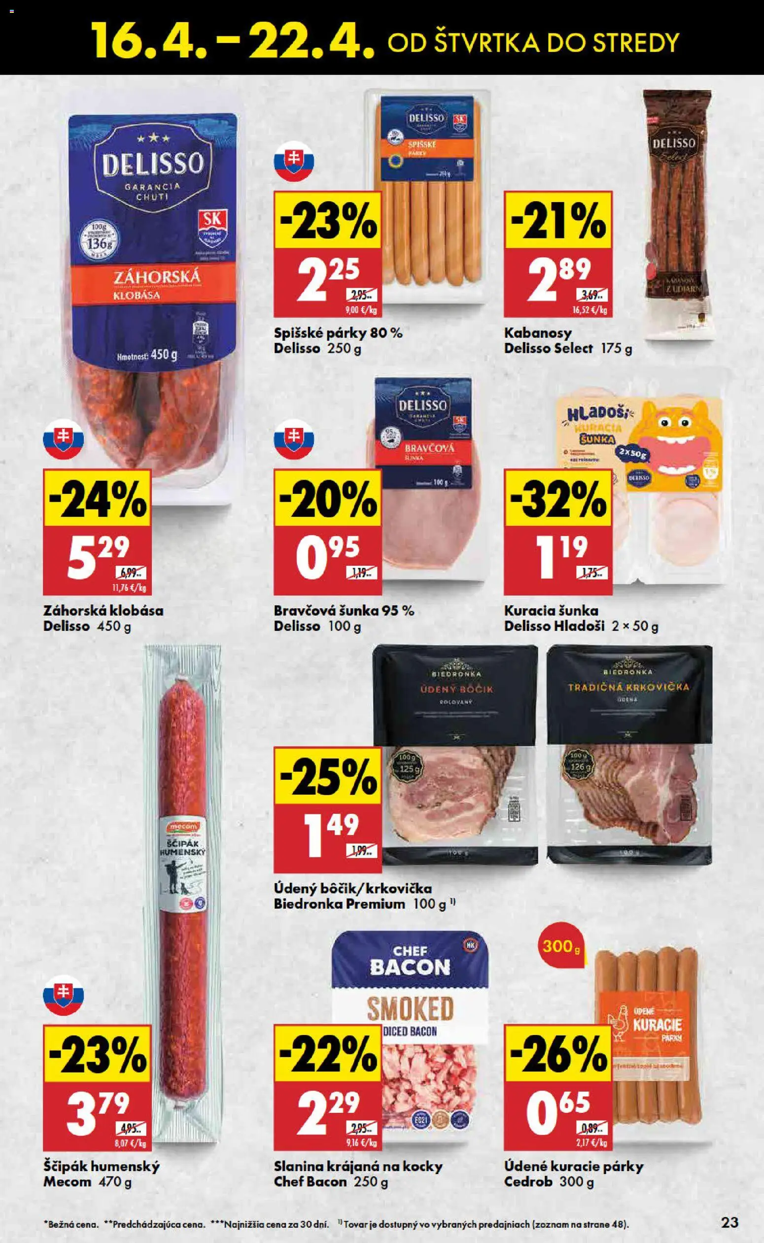 Nové Biedronka akcie – leták je platný od 16.04.2026 | Strana: 23 | Produkty: Šunka, Slanina, Krkovička, Párky