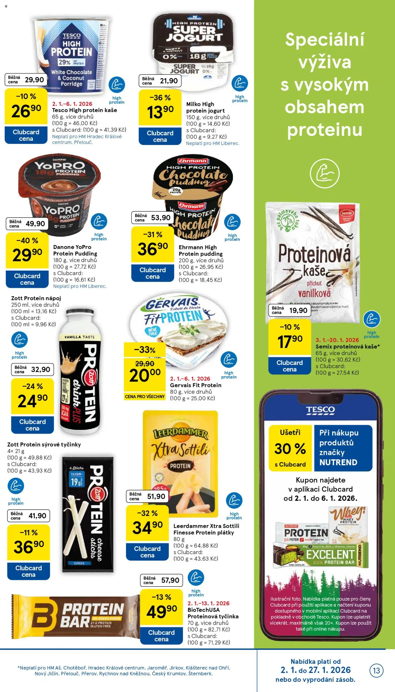 Tesco leták - Hypermarket od 02.01.2026 | Strana: 13 | Produkty: Gervais, Protein jogurt, Protein pudding, Protein drink
