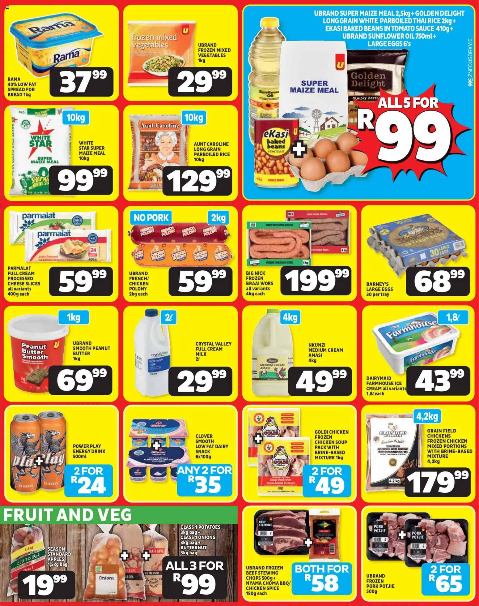 New Usave catalogue – valid from 23.02.2026 | Page: 3 | Products: Baked beans, Maize meal, Milk, Eggs