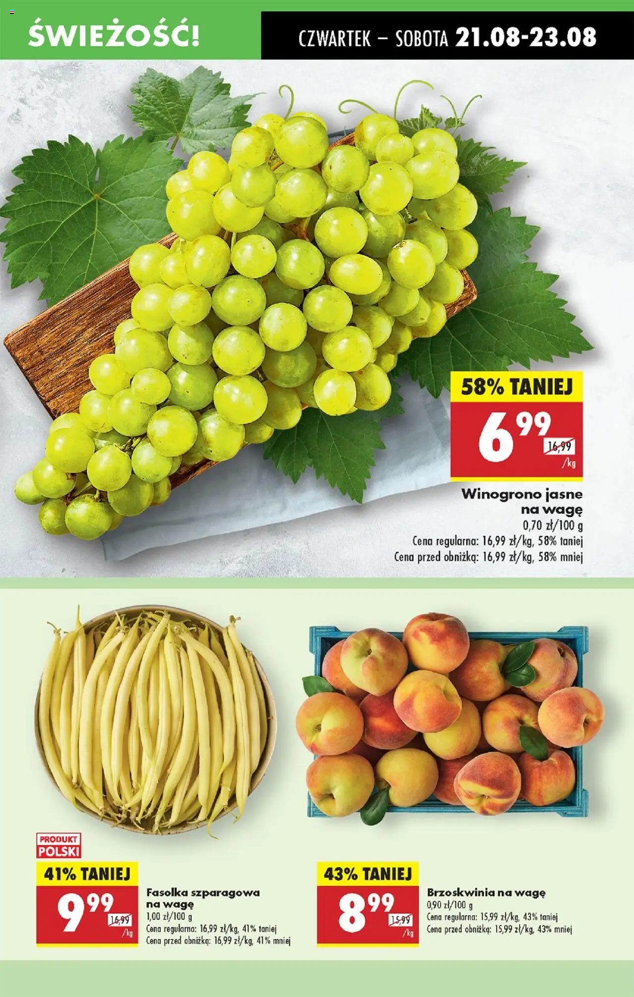 Biedronka gazetka - Oferta w tym tygodniu od 21.08.2025 | Strona: 17 | Produkty: Brzoskwinia, Winogrono, Fasolka szparagowa
