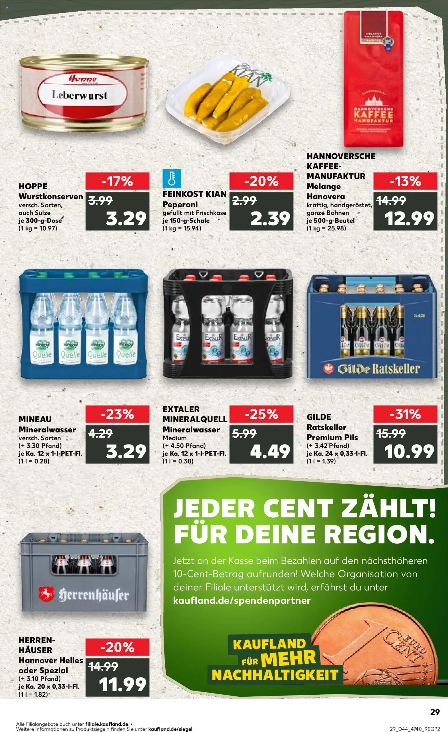 Kaufland prospekt Hannover	 – gültig ab 02.11.2025 | Seite: 29 | Produkte: Kaffee, Pils, Mineralwasser, Frischkase
