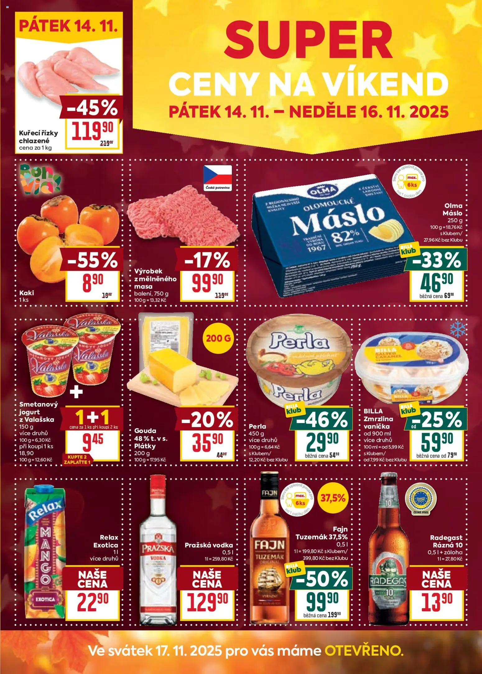 Billa Velký leták od 12.11.2025 | Strana: 35 | Produkty: Smetanový jogurt, Kaki, Tuzemák, Pražská vodka