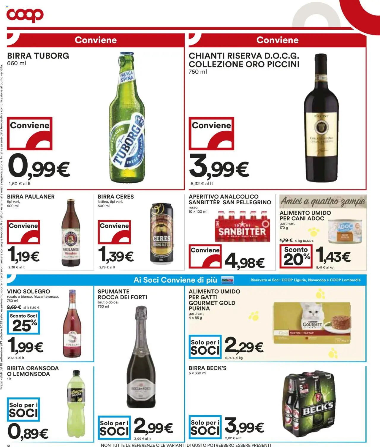 Volantino COOP del 18.09.2025 | Pagina: 12 | Prodotti: Birra, Data, Spumante, Bibita