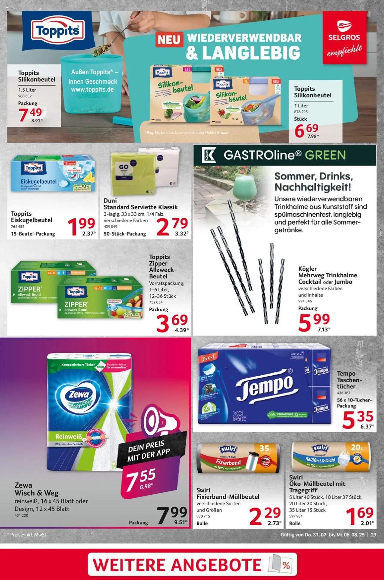 Selgros Prospekt 	 - gültig ab dem 31.07.2025 | Seite: 23 | Produkte: Melitta, Zewa, Tempo