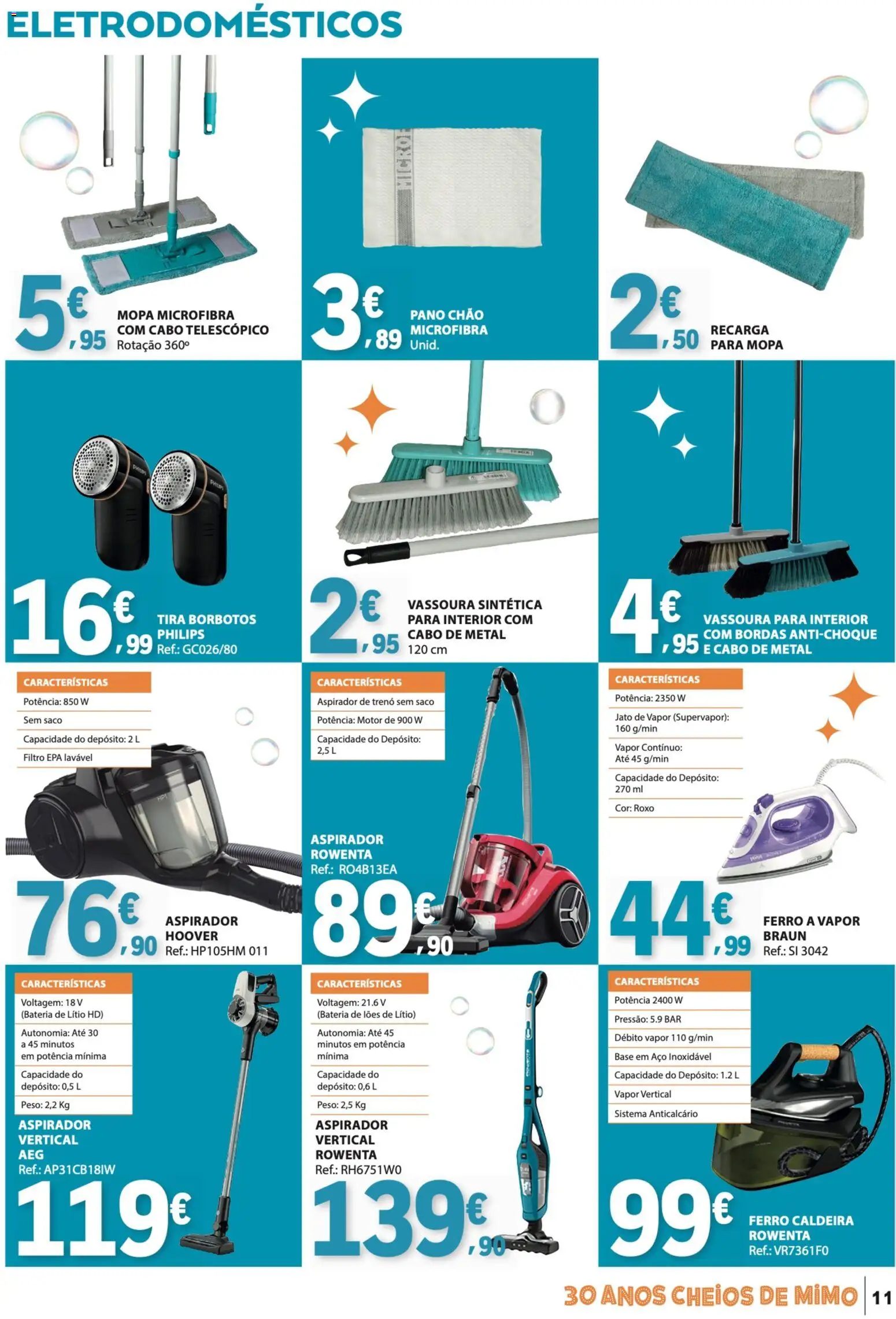 E.Leclerc Especial Limpeza do Lar │ válido de 03.03.2026 | Página: 11 | Produtos: Cabo, Ferro a vapor, Aspirador, Vassoura