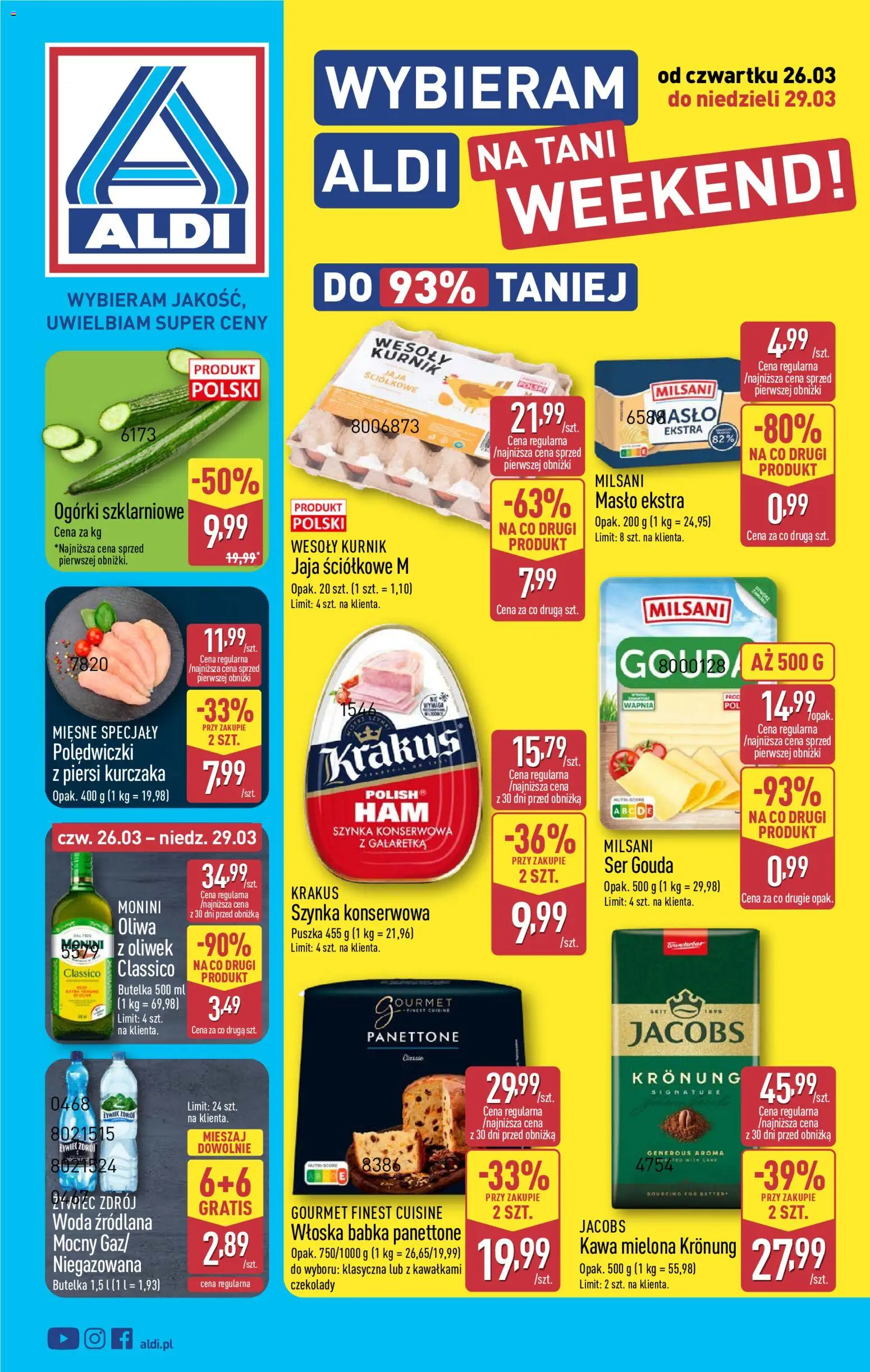 Aldi Polsko leták - Oferta weekendowa od 26.03.2026 | Strana: 1 | Produkty: Gourmet, Gouda, Máslo, Finest