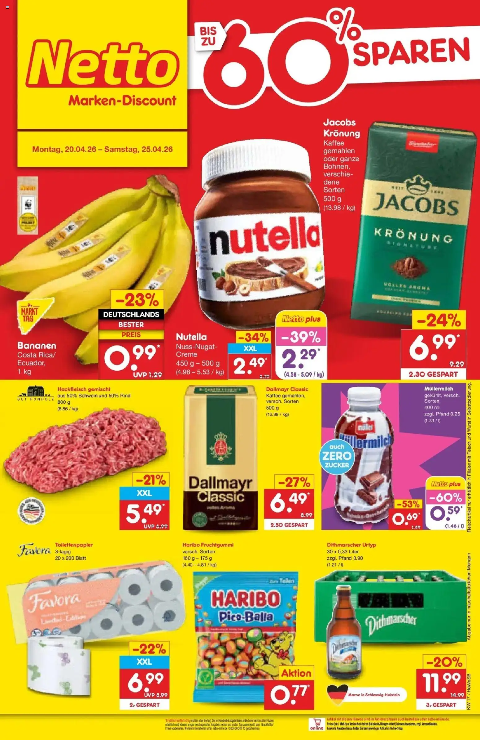 Netto Marken-Discount Prospekt Hamburg	 – gültig ab 20.04.2026 | Seite: 28 | Produkte: Haribo, Bananen, Zucker, Toilettenpapier