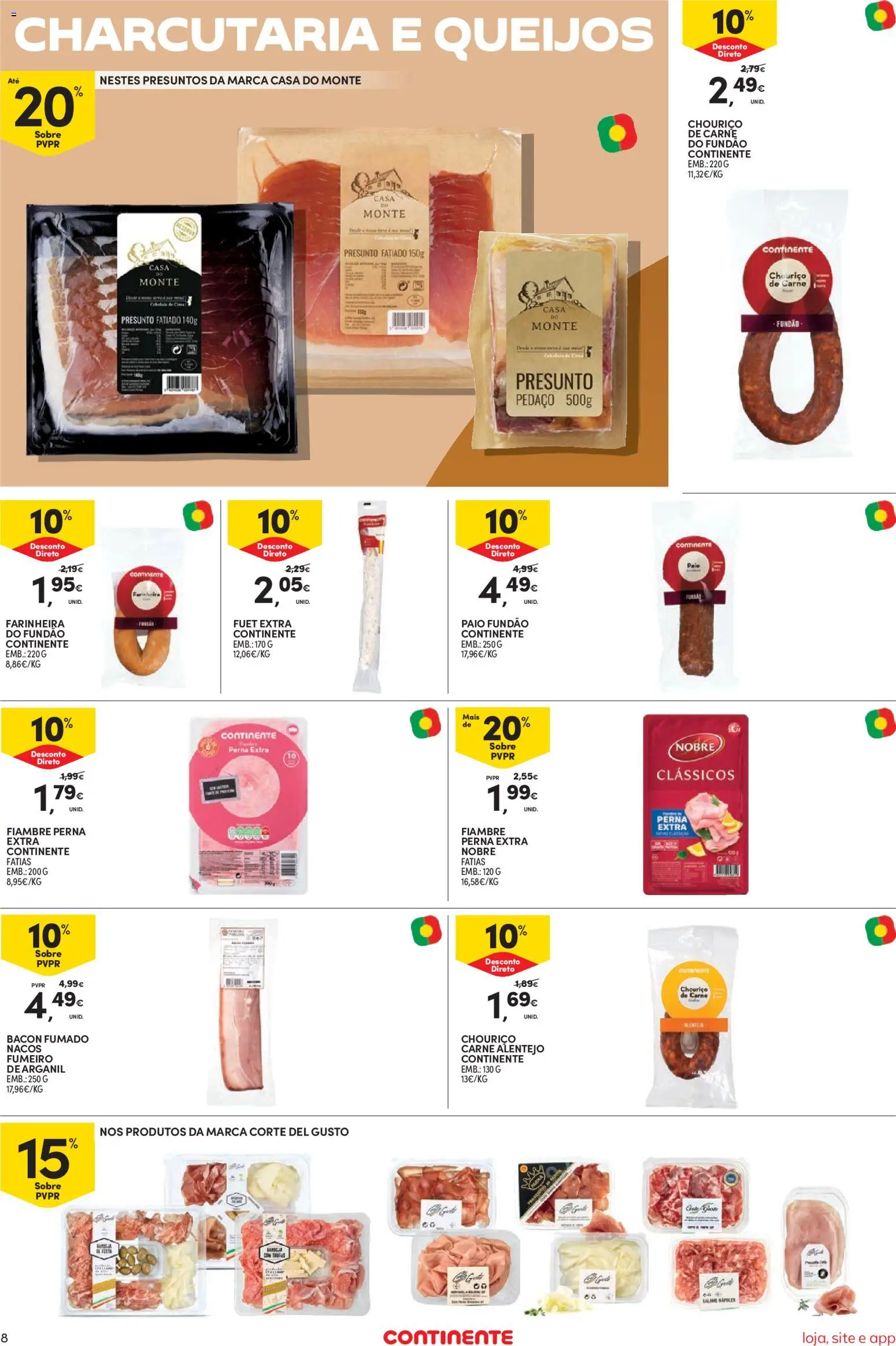 Continente Semanal Continente Bom Dia │ válido de 09.12.2025 | Página: 8 | Produtos: Bacon, Presunto, Chouriço, Carne