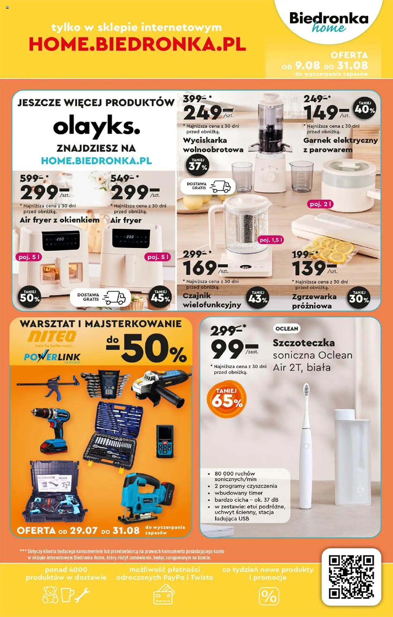Biedronka gazetka - Home od 09.08.2025 | Strona: 3 | Produkty: Szczoteczka soniczna, Czajnik, Wyciskarka wolnoobrotowa, Garnek