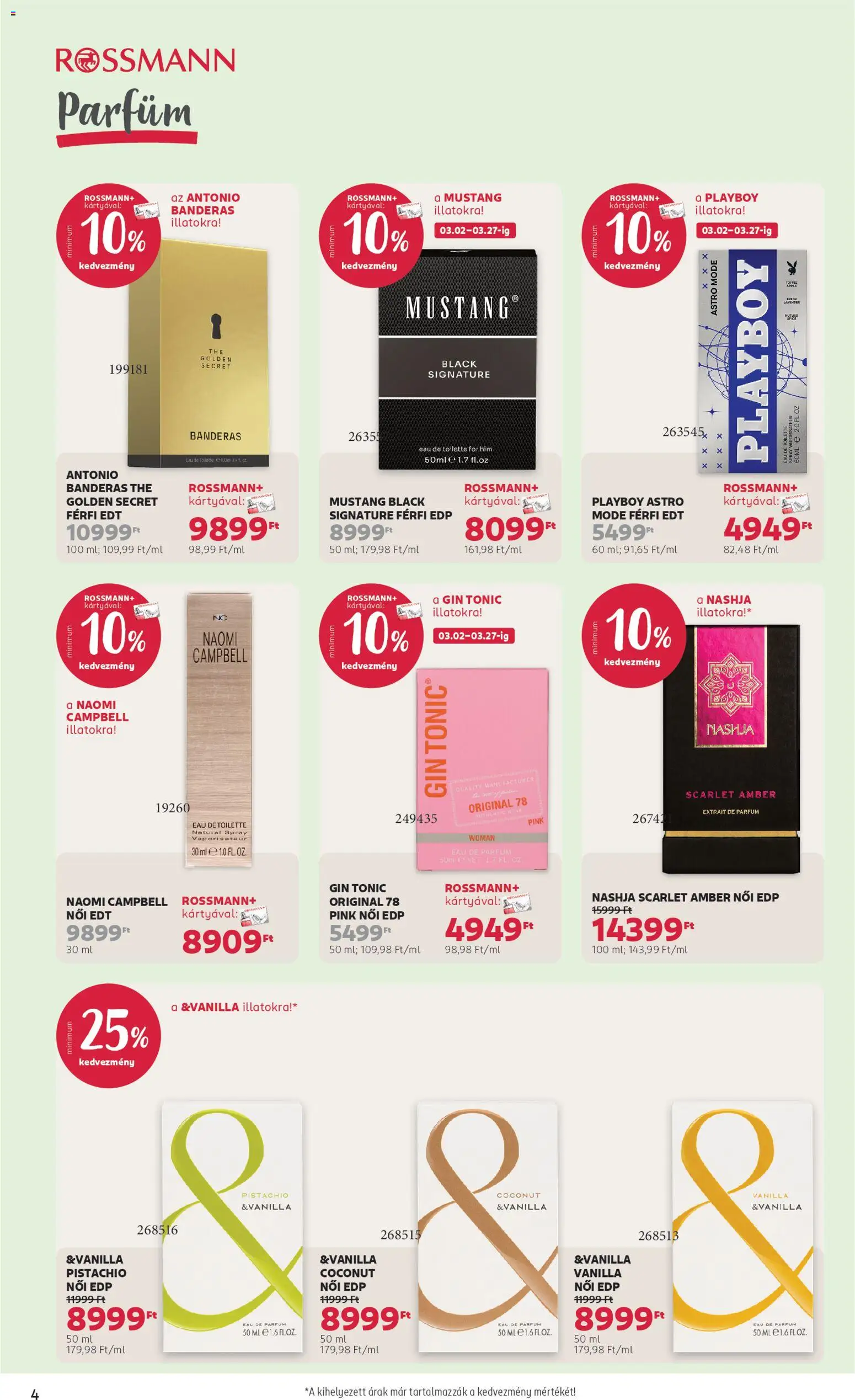 Rossmann akciós ujság - amely érvényes a következő dátumtól: 16.03.2026 | Oldal: 4 | Termékek: Tonic, Parfüm, Gin