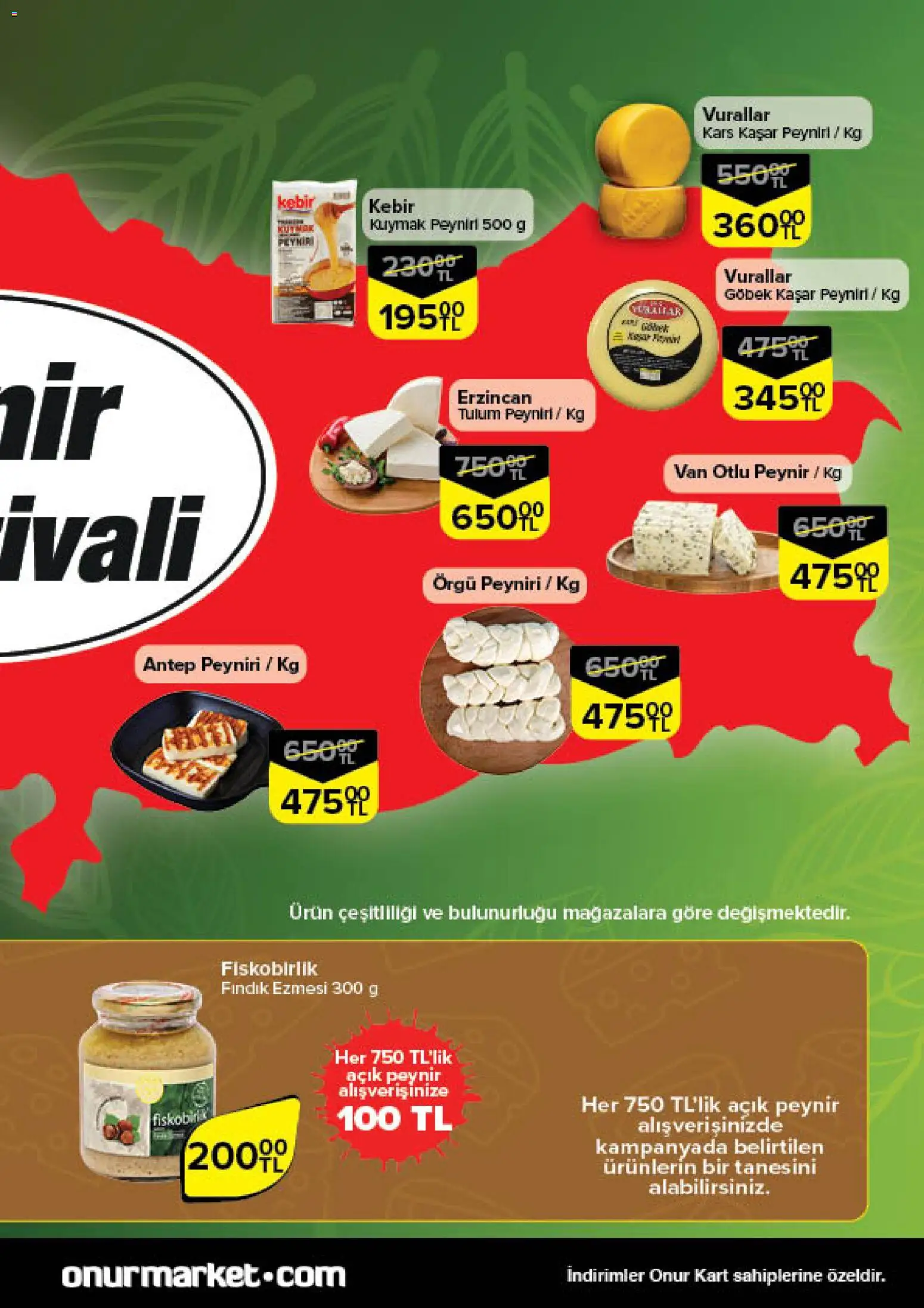 Onur Market Taze Ürünlerde İndirimler - İstanbul - 18.12.2025 tarihinden itibaren geçerlidir | Sayfa: 5 | Ürünler: Peynir, Fındık, Tulum