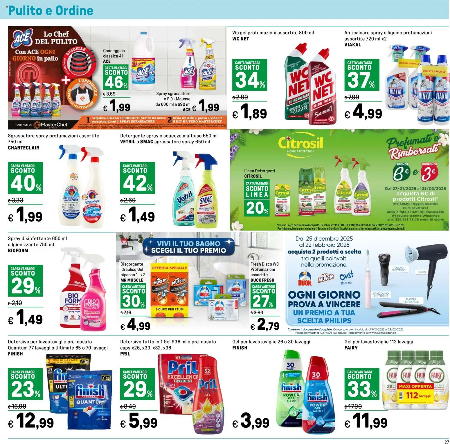 Volantino Iper del 12.02.2026 | Pagina: 27 | Prodotti: Detersivo per lavastoviglie, Sgrassatore, Lavastoviglie, WC
