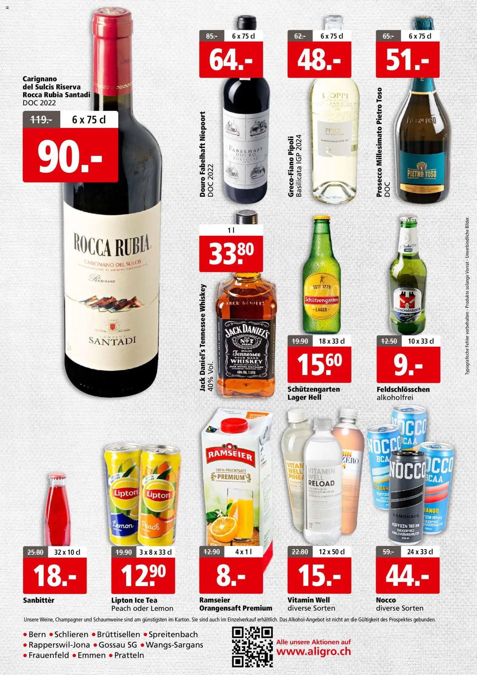 Aligro Aktionen Business Schlieren, Gossau SG, Frauenfeld, Rapperswil-Jona, Sargans, Bern, Brüttisellen, Pratteln, Emmen, Spreitenbach – gültig ab 05.01.2026 | Seite: 4 | Produkte: Orangensaft, Whiskey