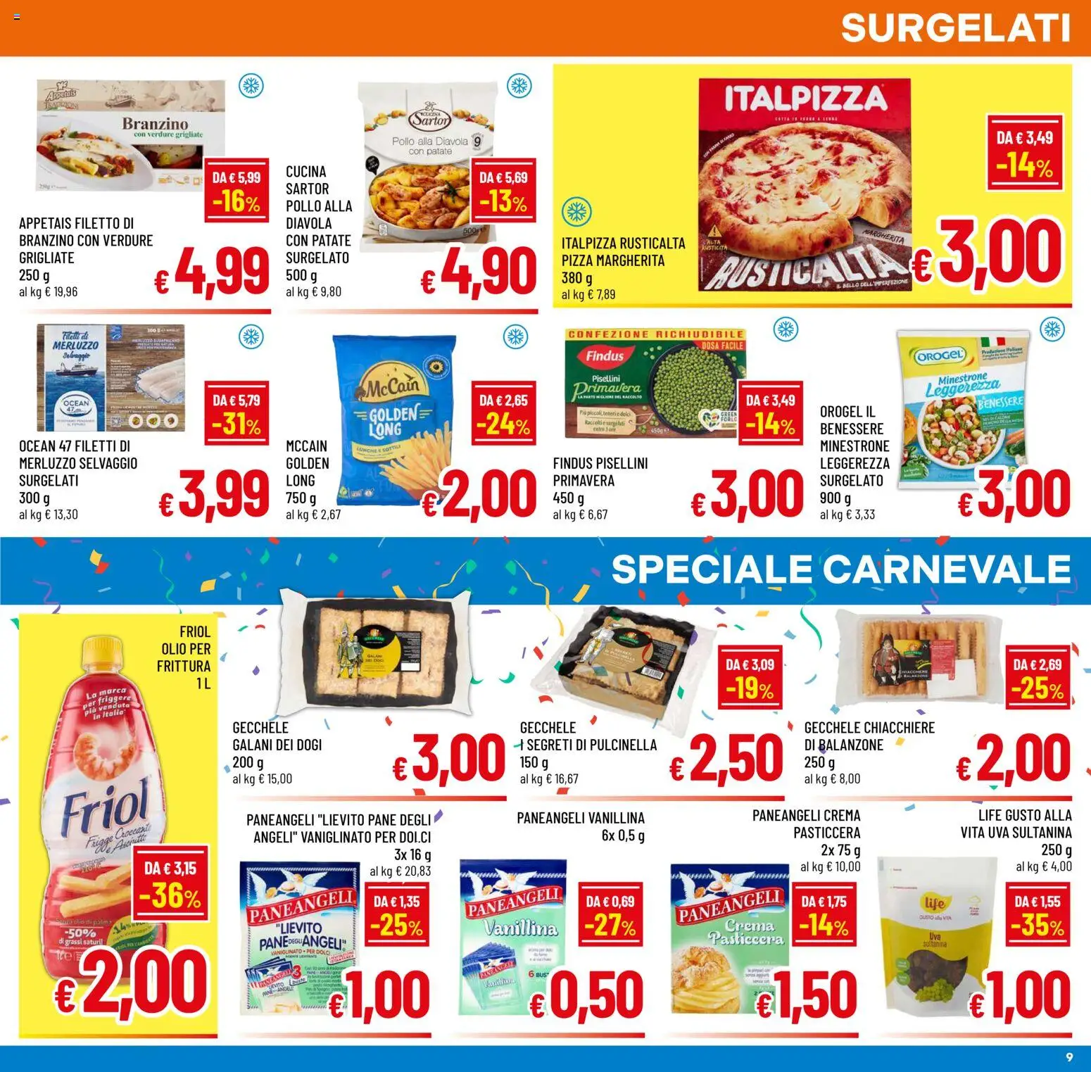 Volantino A&O del 28.01.2026 | Pagina: 9 | Prodotti: Pane, Pizza, Merluzzo, Olio