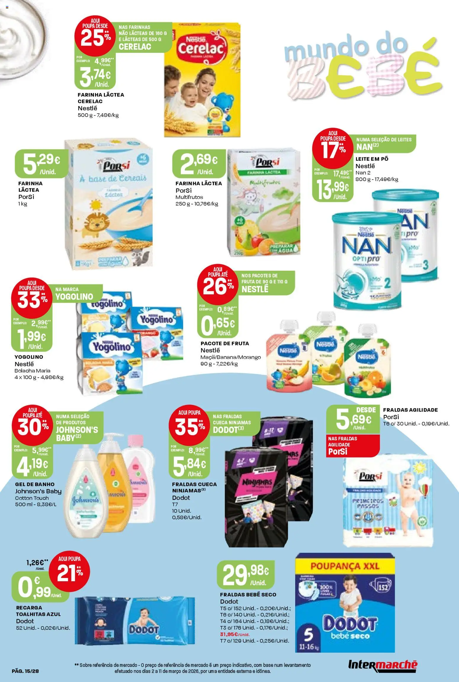 Intermarché Folheto Contact │ válido de 16.04.2026 | Página: 15 | Produtos: Fraldas, Pó, Gel de banho, Base