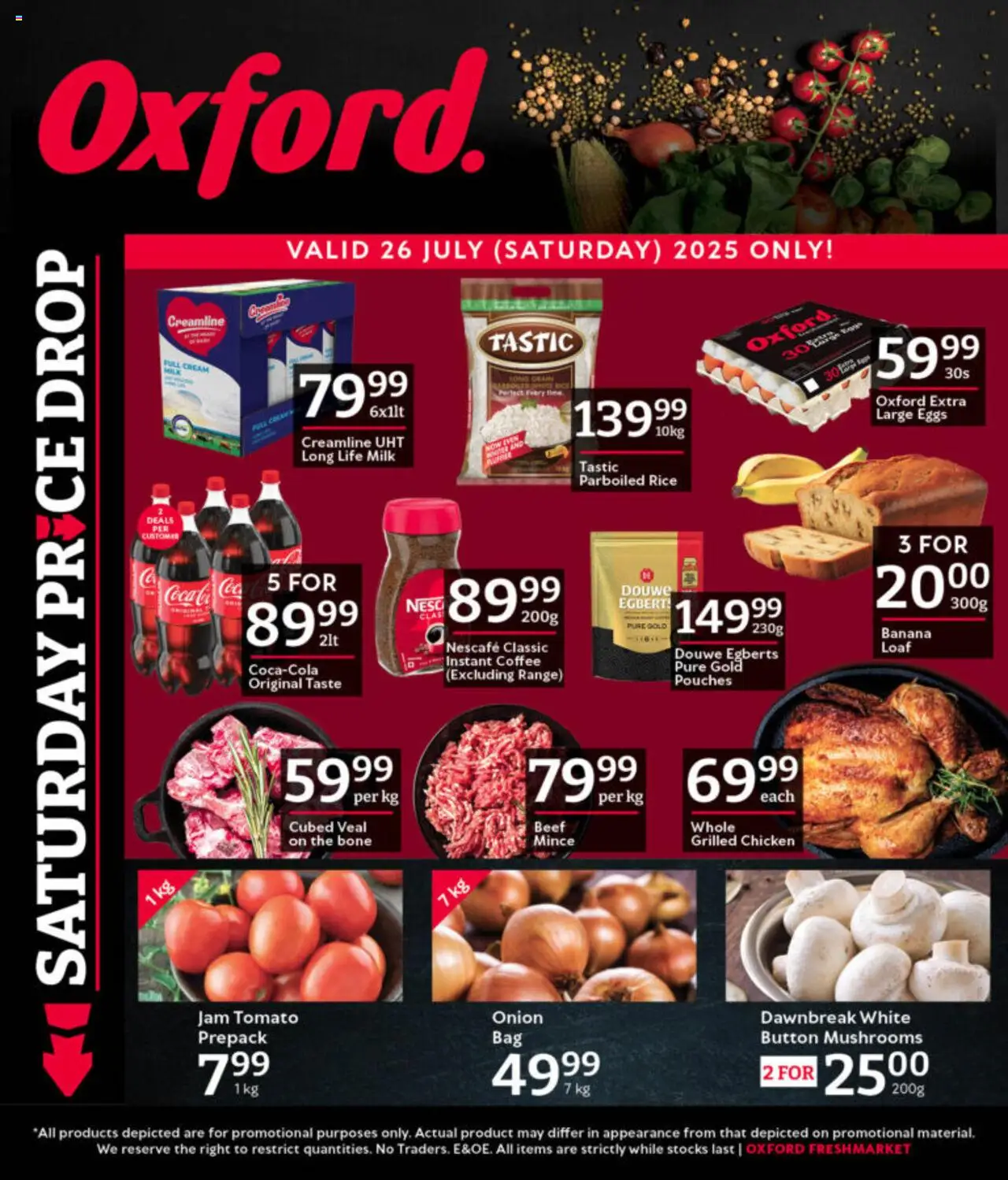 Oxford Freshmarket - Saturday Price Drop │ valid from 26.07.2025 | Page: 1 | Products: Jam, Milk, Chicken, Estuche organizador de viaje